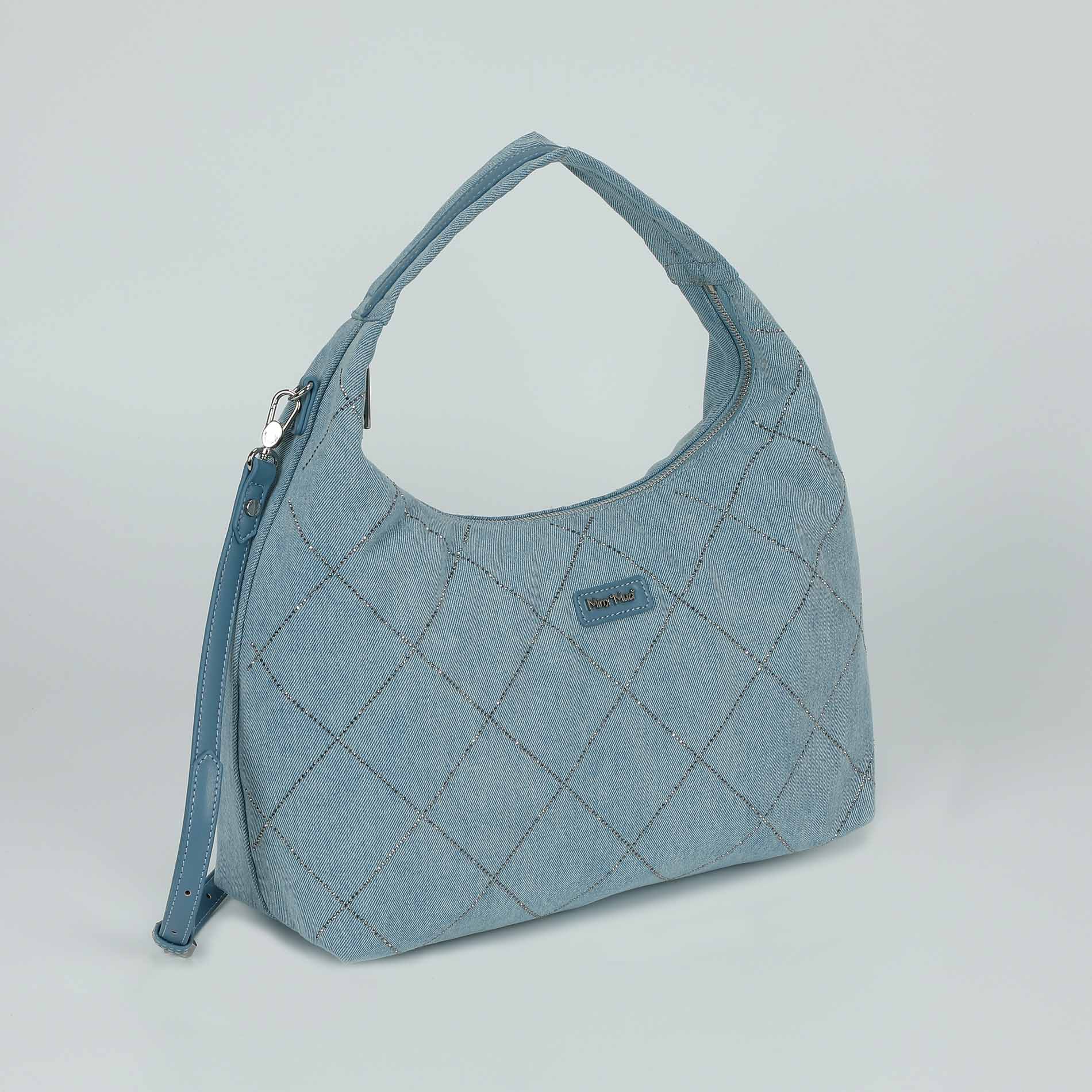 Mimi Mua borsa a sacca in jeans con strass