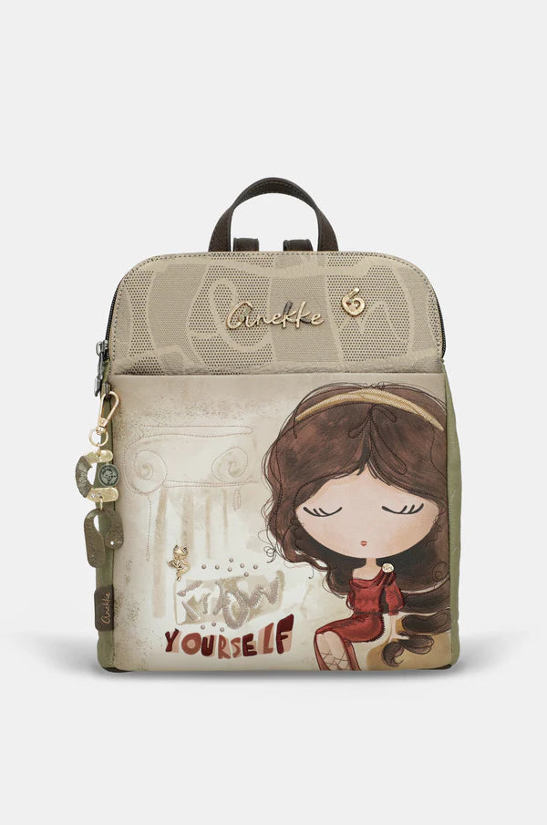 Zaino Anekke compatto con design decorativo e chiusura zip Beige TU | Giò Fashion