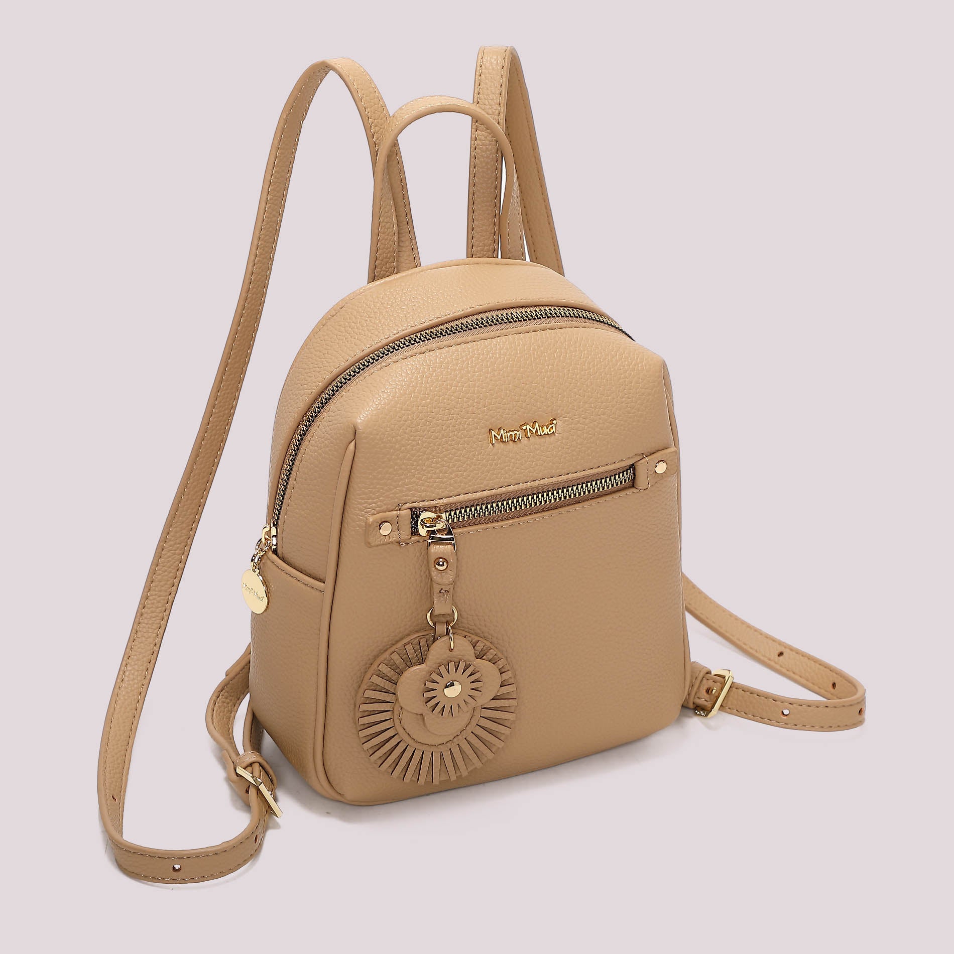Zaino compatto donna rosso Mimi Mua con charm floreale e tasca zip TAUPE TU | Giò Fashion
