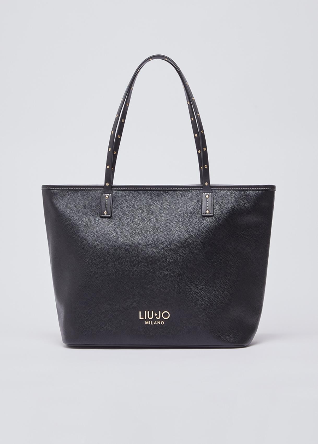 Shopping bag Liu Jo con manici lunghi e logo frontale Nero TU | Giò Fashion