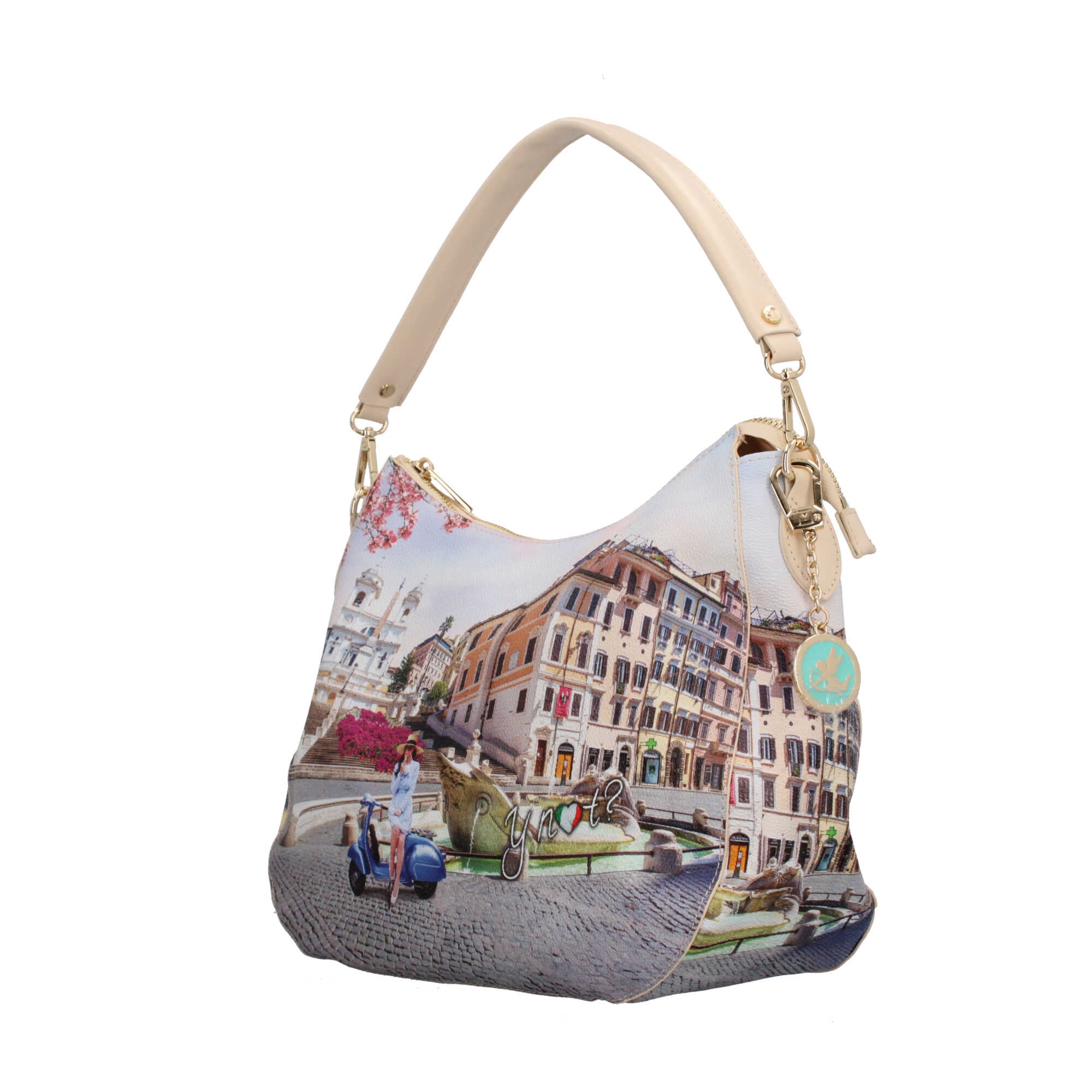 Borsa hobo YNot con stampa artistica e manico removibile per un look versatile