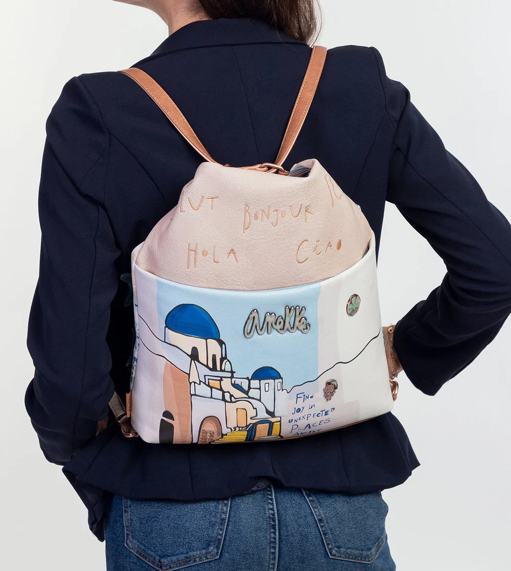 Borsa zaino convertibile Anekke Sunrise con stampa mediterranea Bianco TU | Giò Fashion