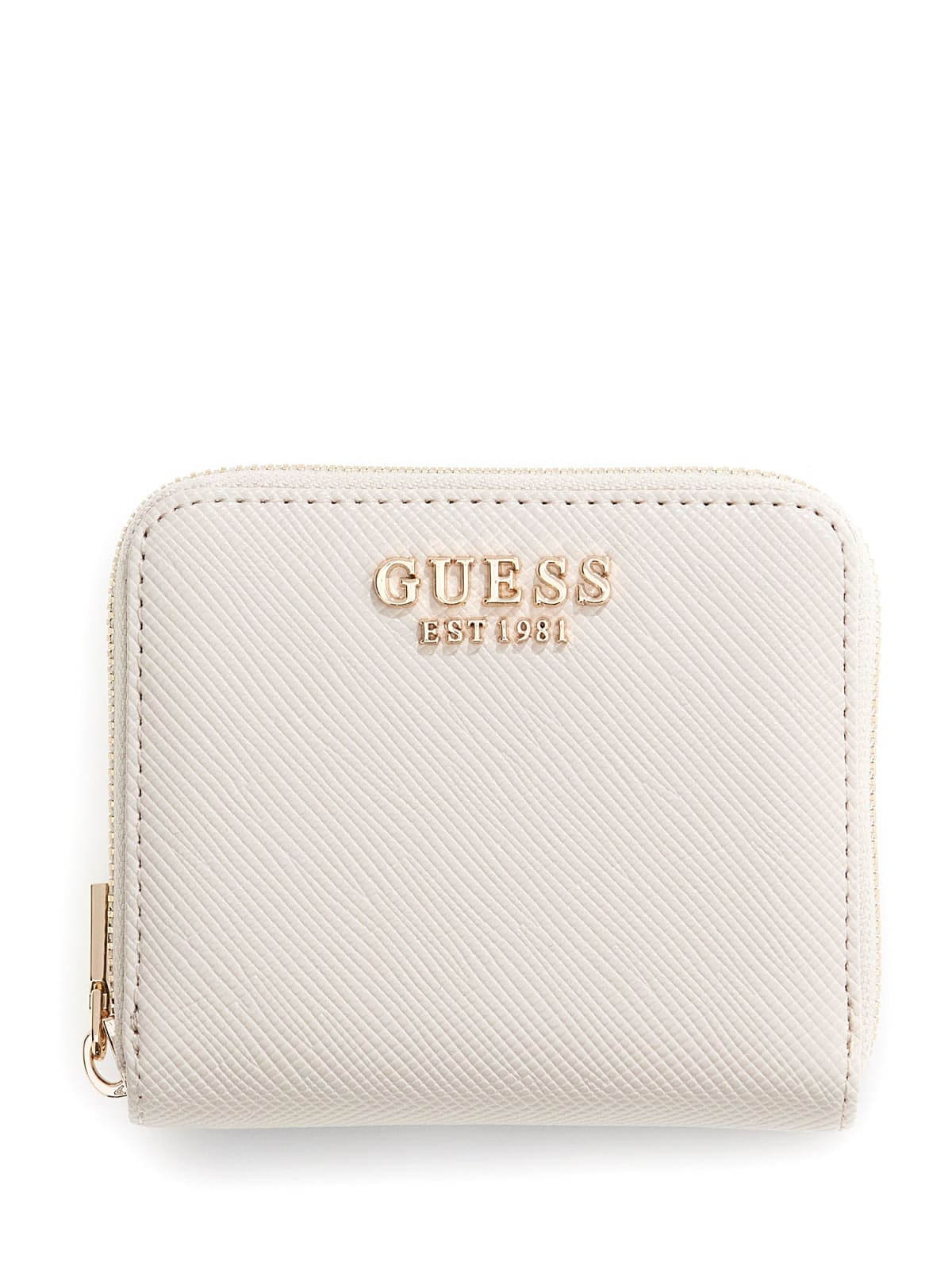 Portafoglio Guess donna con zip logo frontale e texture AVORIO TU | Giò Fashion