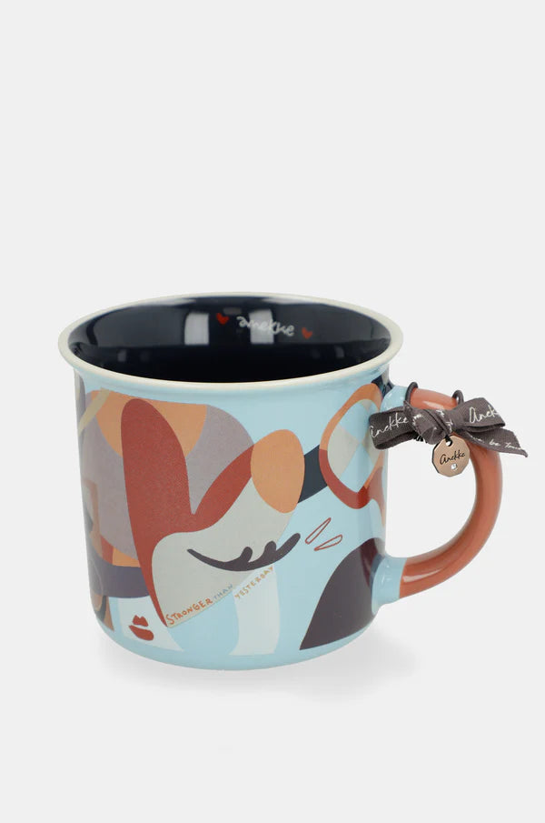 Tazza Anekke in ceramica con manico decorato design grafico illustrato AZZURRO TU | Giò Fashion
