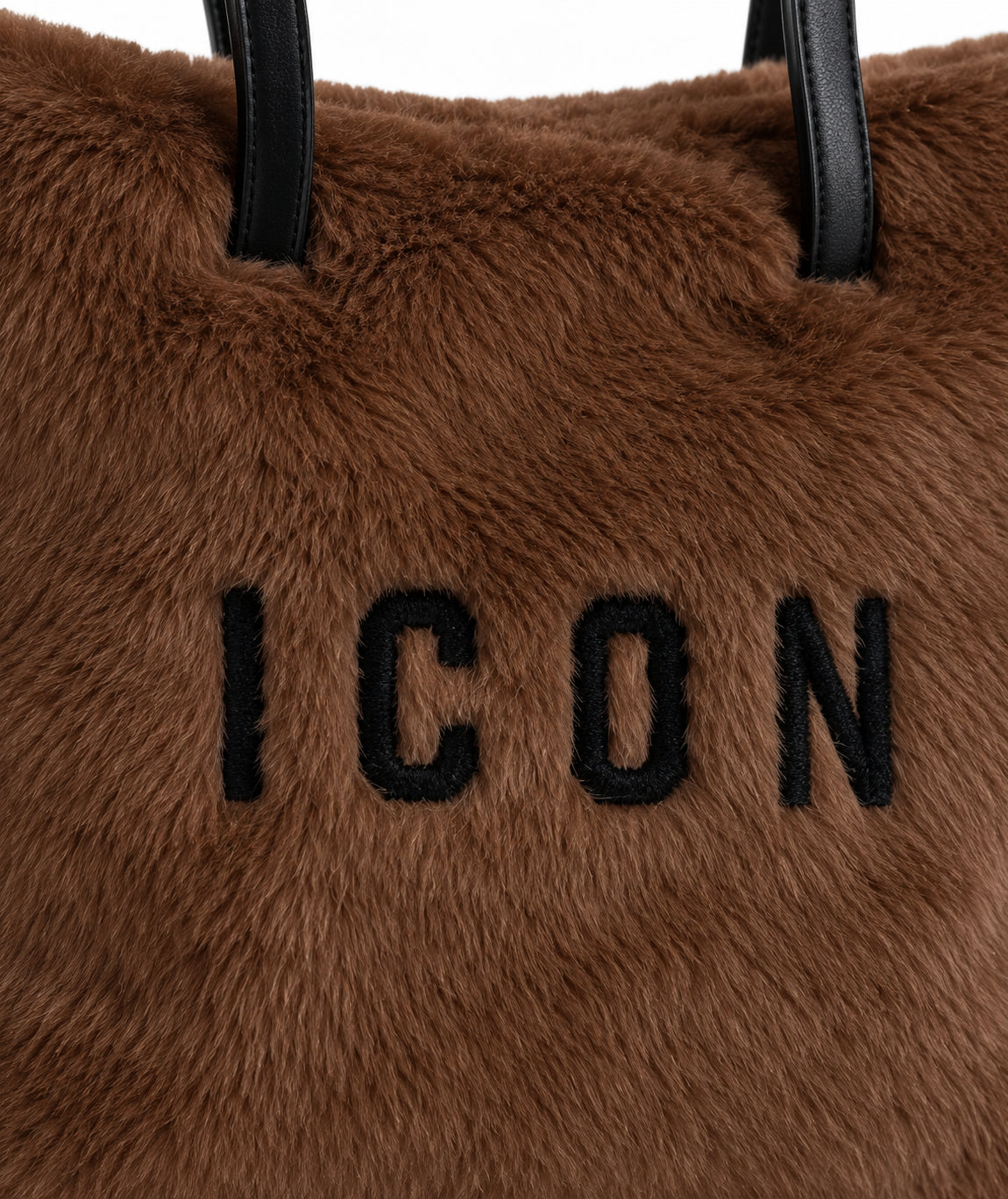 Borsa shopping effetto pelliccia con logo a contrasto