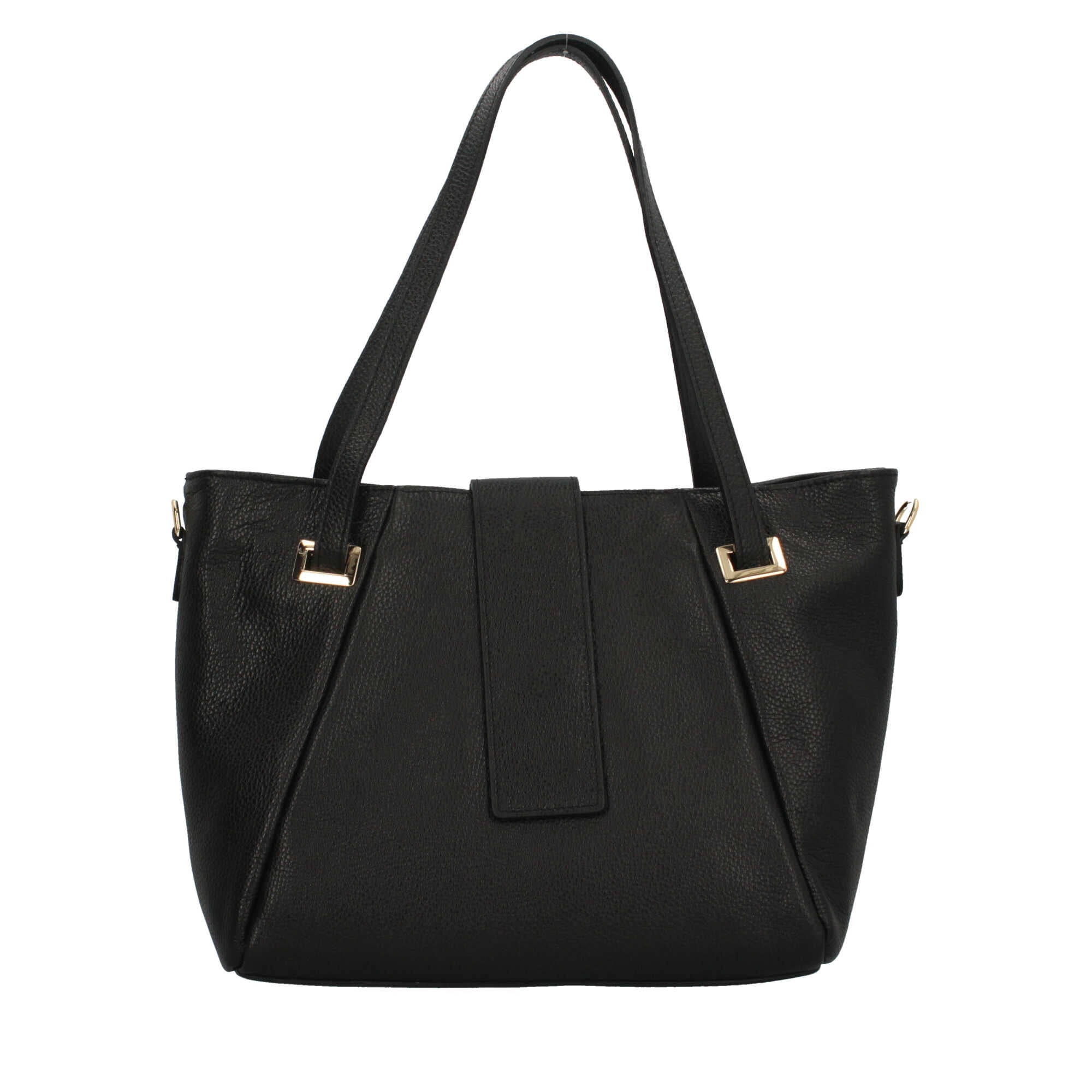 Borsa Made in Italy in vera pelle con tasche frontali e manici lunghi