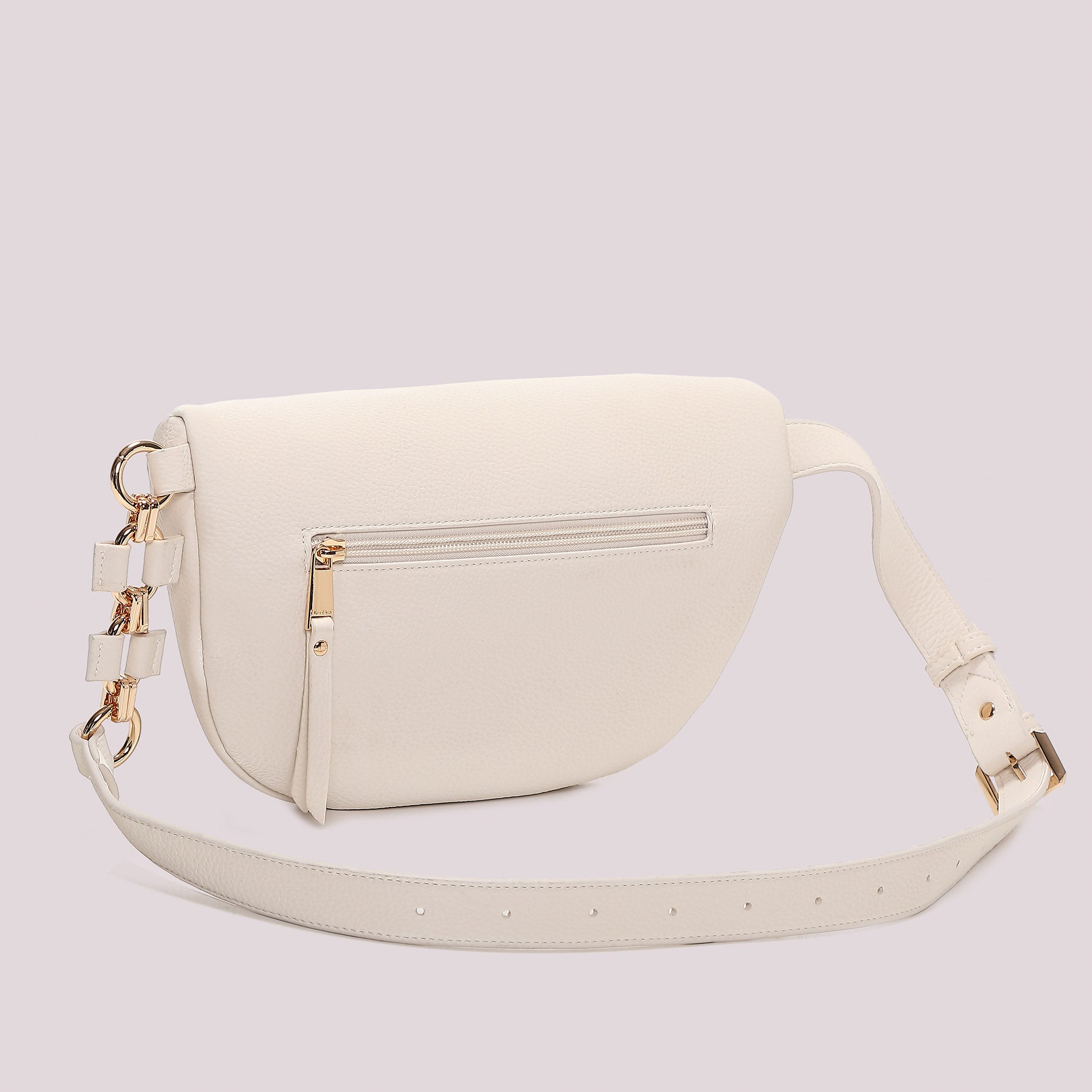 Marsupio donna Mimi Mua effetto pelle con zip e dettagli dorati PANNA TU | Giò Fashion