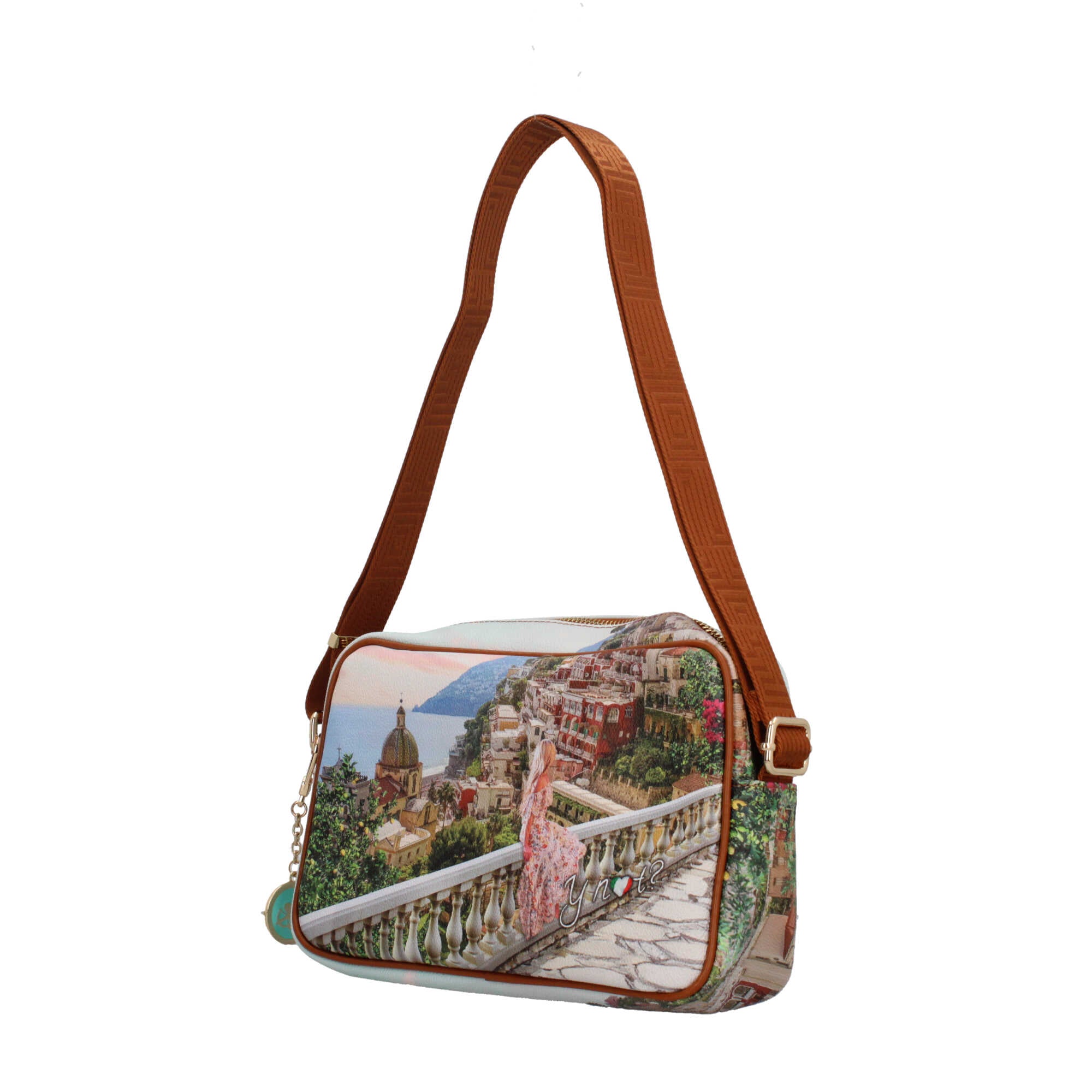 Borsa a tracolla YNot con stampa artistica e chiusura zip