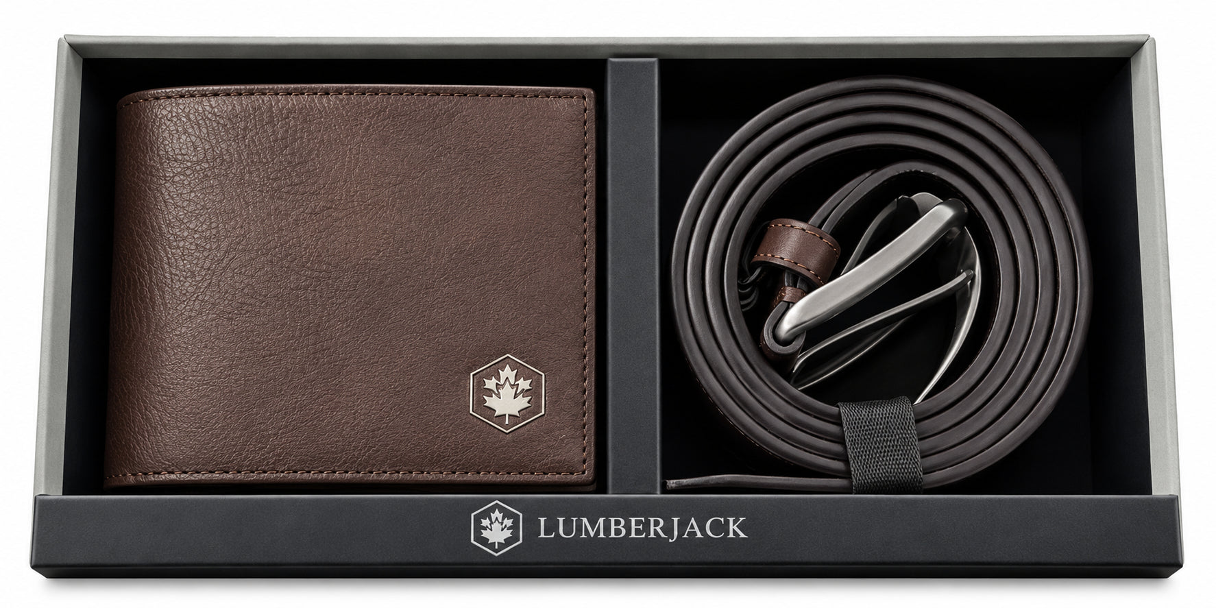 Set Regalo Lumberjack Portafoglio in Pelle e Cintura con Fibbia Metallica