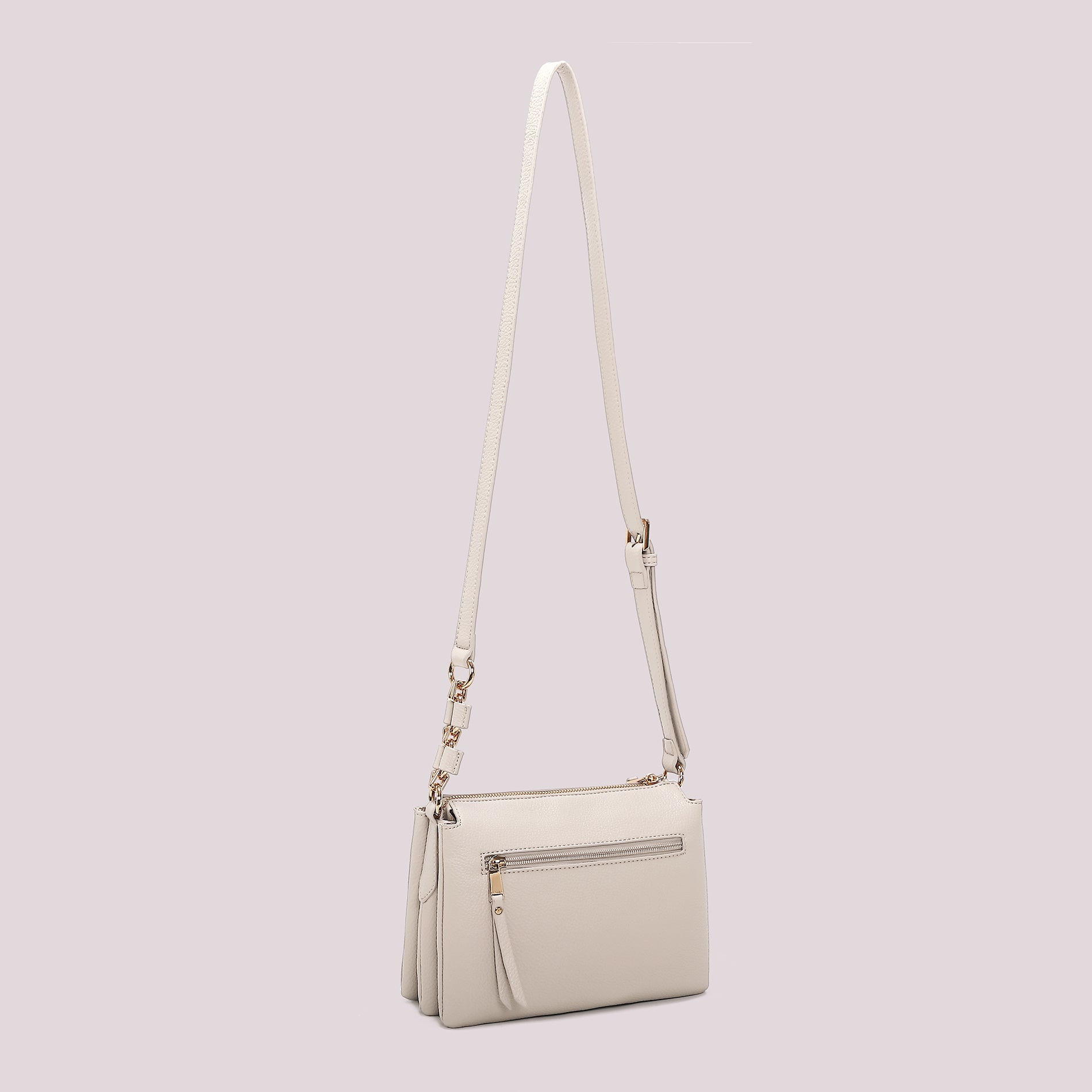 Borsa tracolla Mimi Mua minimal con zip e dettaglio catena PANNA TU | Giò Fashion