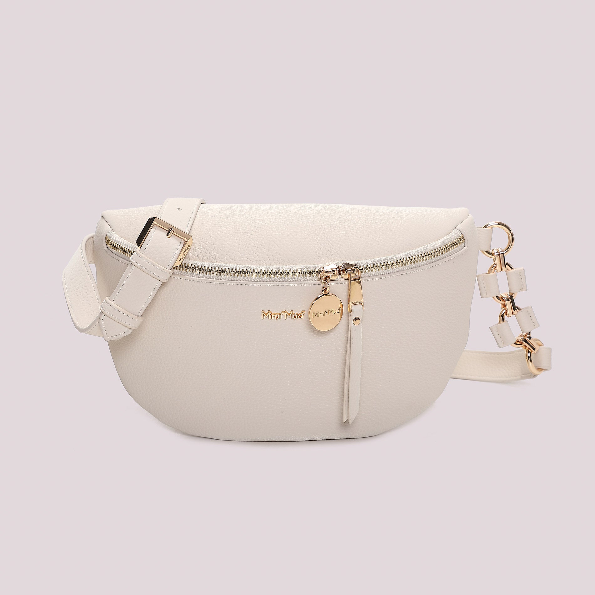Marsupio donna Mimi Mua effetto pelle con zip e dettagli dorati PANNA TU | Giò Fashion
