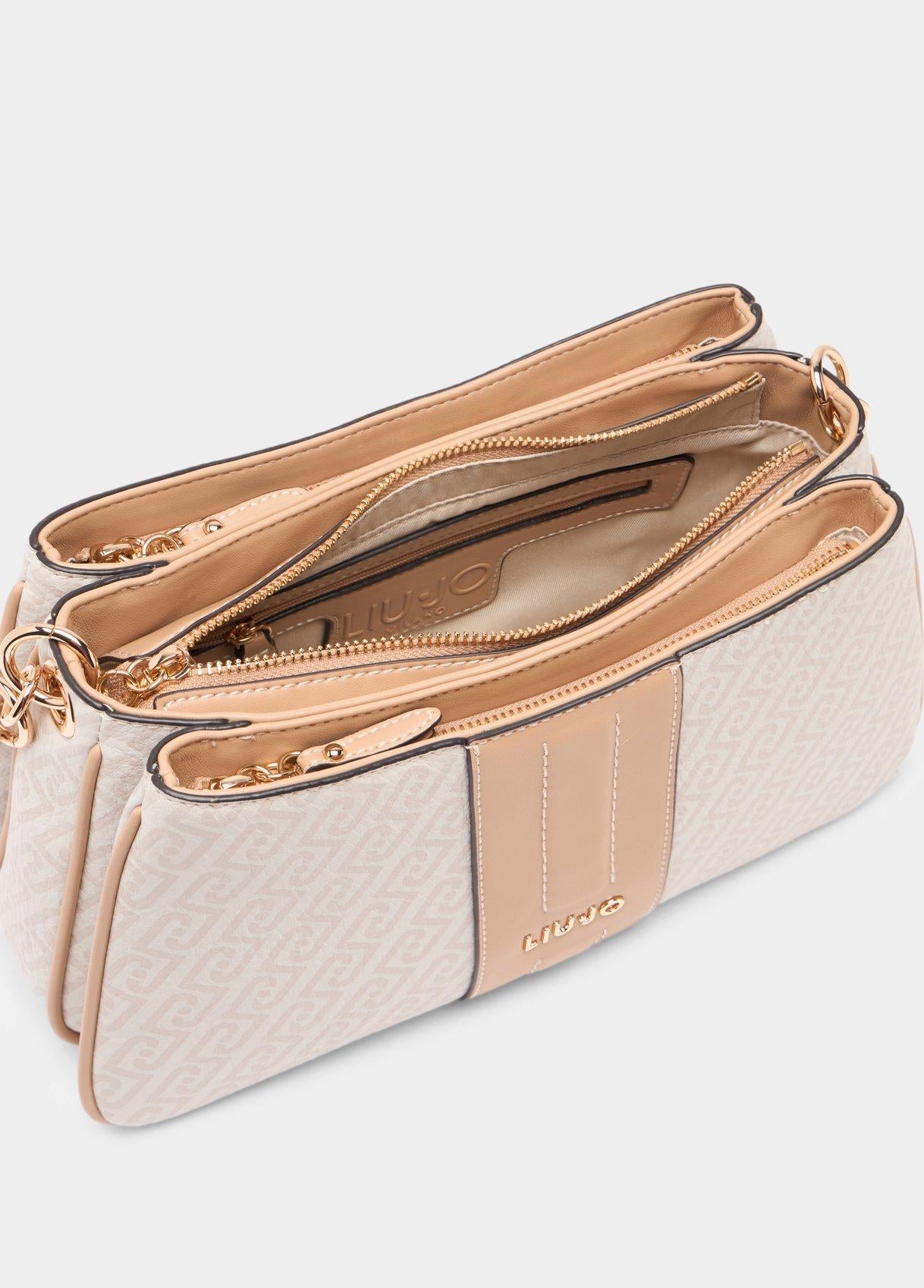 Borsa a Spalla Liu Jo con Stampa Monogram e Dettagli Catena Naturale cipria TU | Giò Fashion