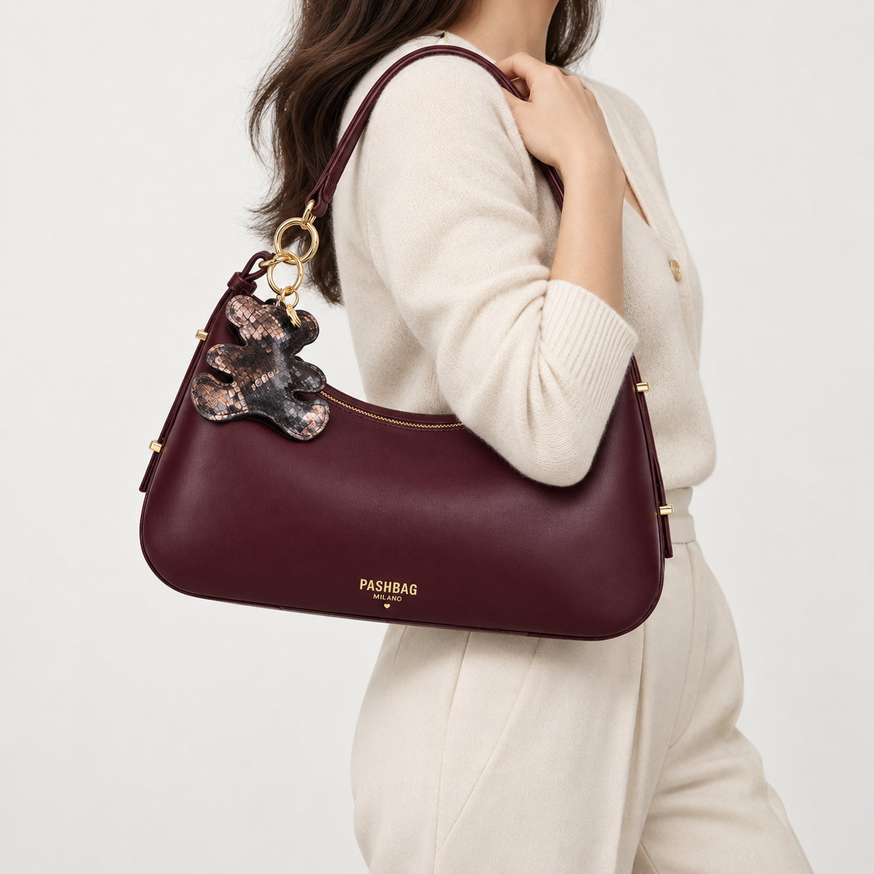 PashBag Borsa a Spalla Donna con Charm Orsetto