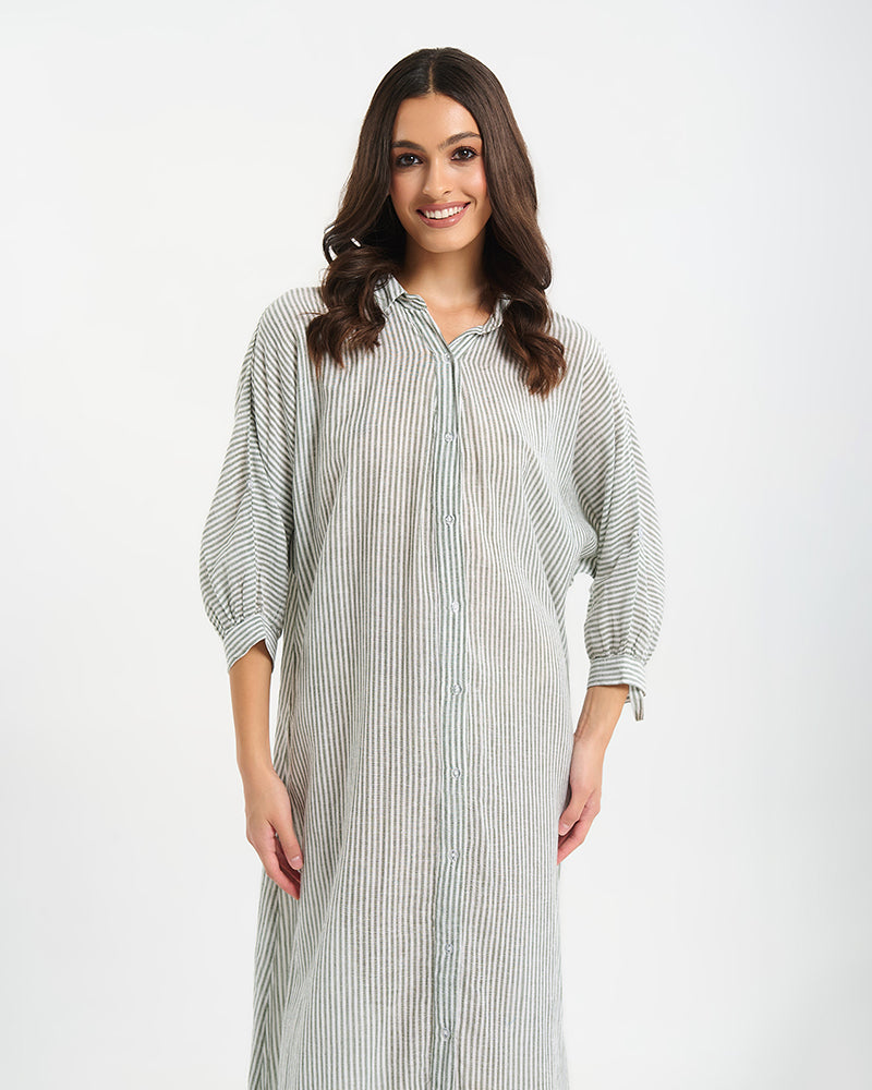 Ble Resort Collection Camicia Lunga a Righe con Ricamo sul Retro