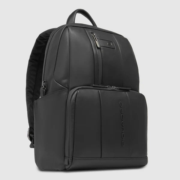 Zaino porta PC 14 Piquadro in pelle con doppio comparto e protezione Shock Absorber
