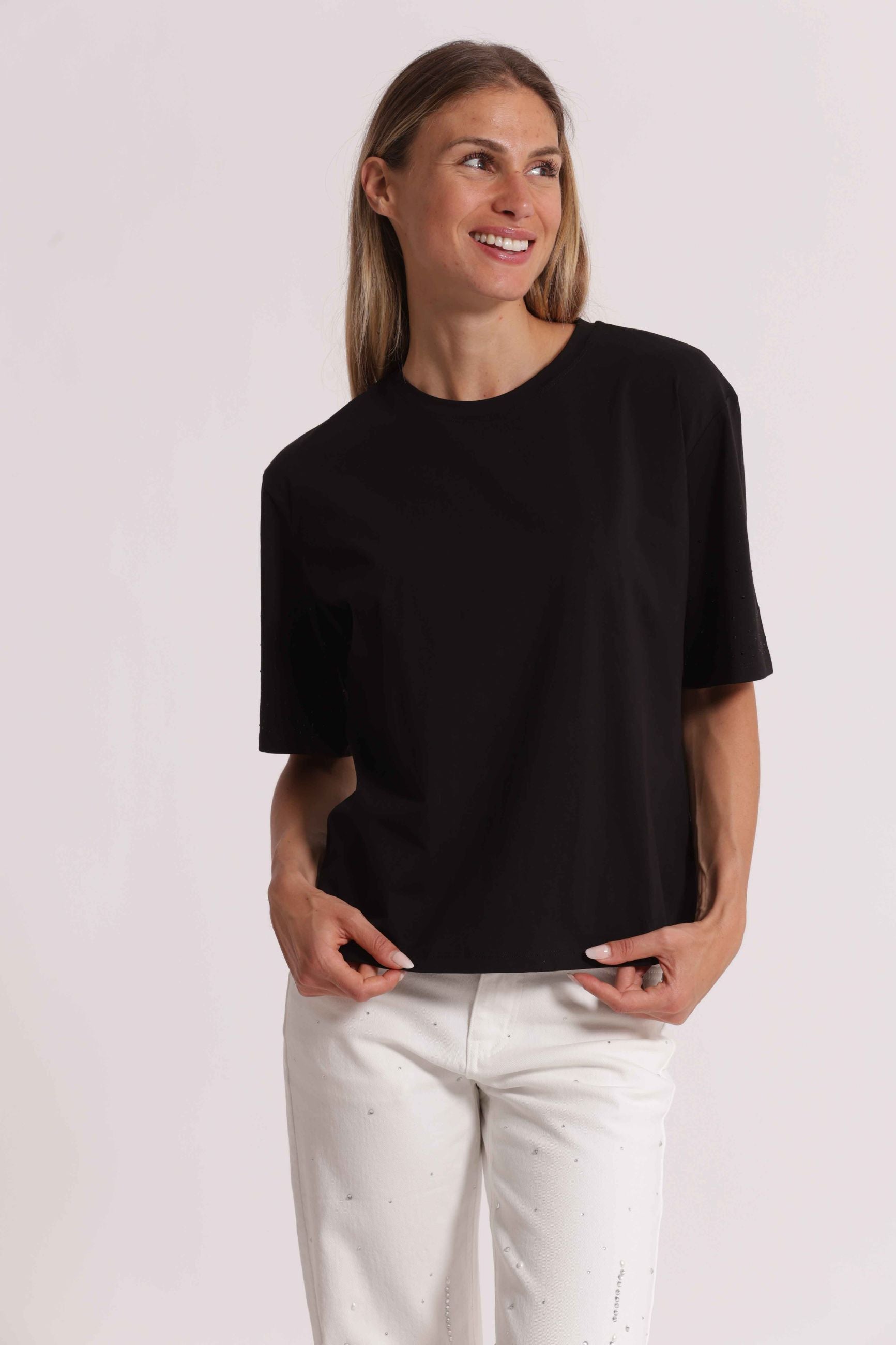 T-shirt donna Mimi Mua a maniche corte con design minimal e vestibilità morbida Nero XL | Giò Fashion