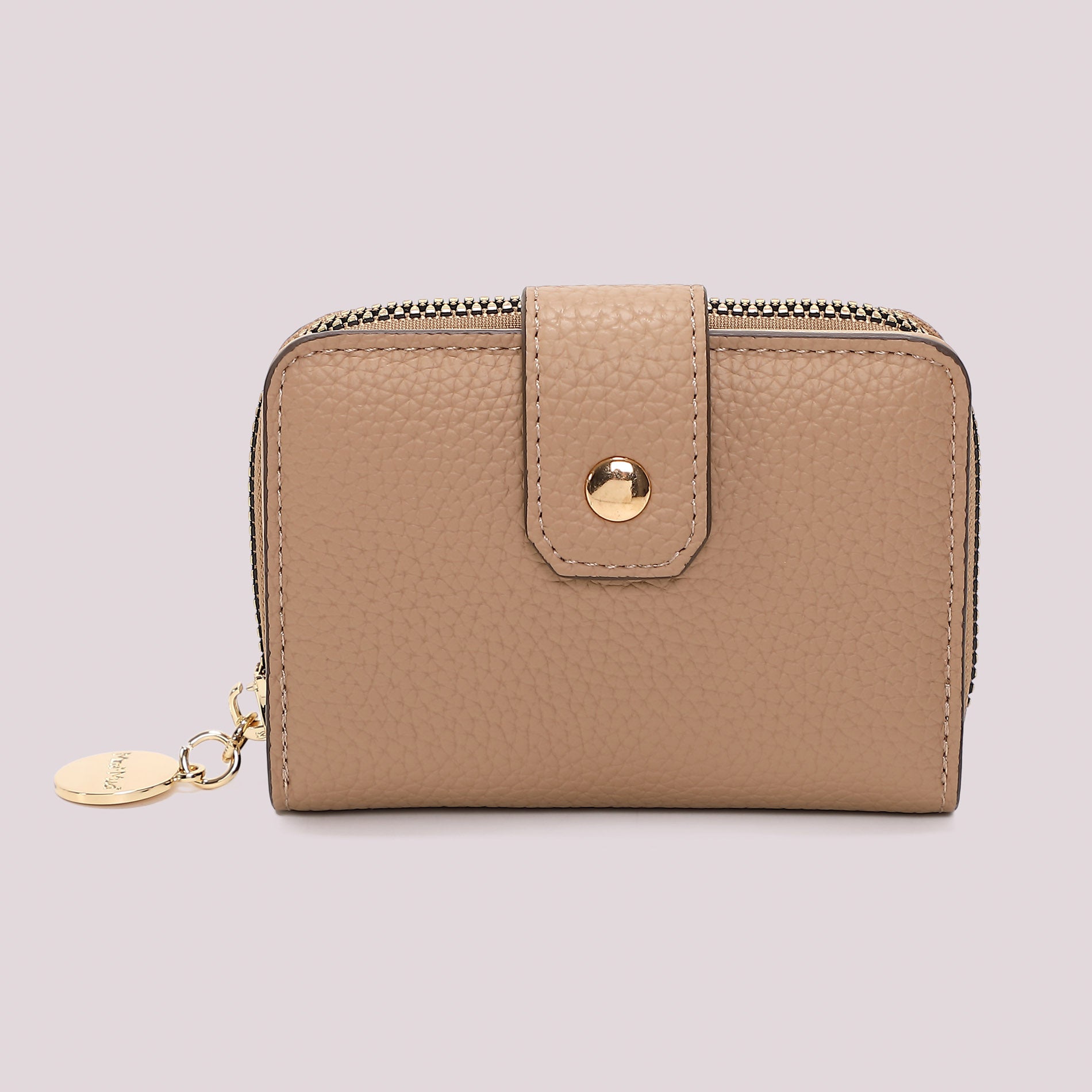 Portafoglio donna Mimi Mua compatto con zip e chiusura a bottone pratico TAUPE TU | Giò Fashion