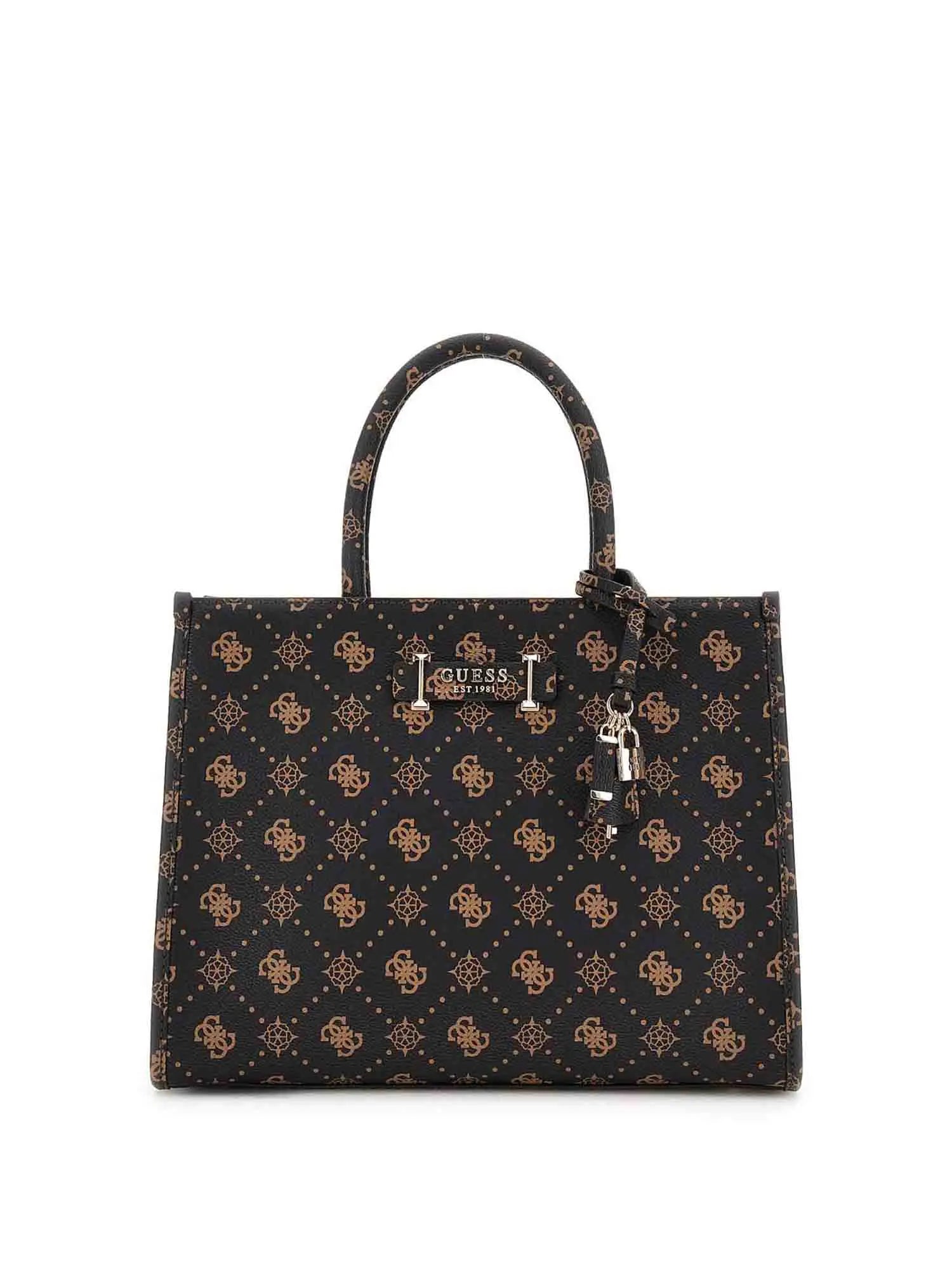 Borsa a mano Guess con stampa monogram e charm MARRONE LOGO (LOGO) TU | Giò Fashion