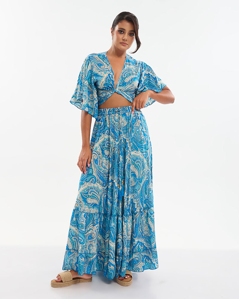 Ble Resort Collection Set Top e Gonna Lunga con Disegni