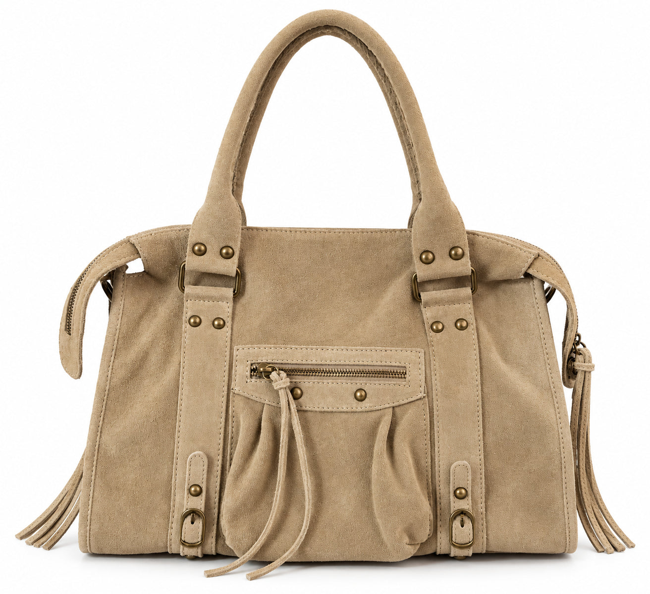Borsa a Mano in Pelle Effetto Vintage con Borchie e Tracolla