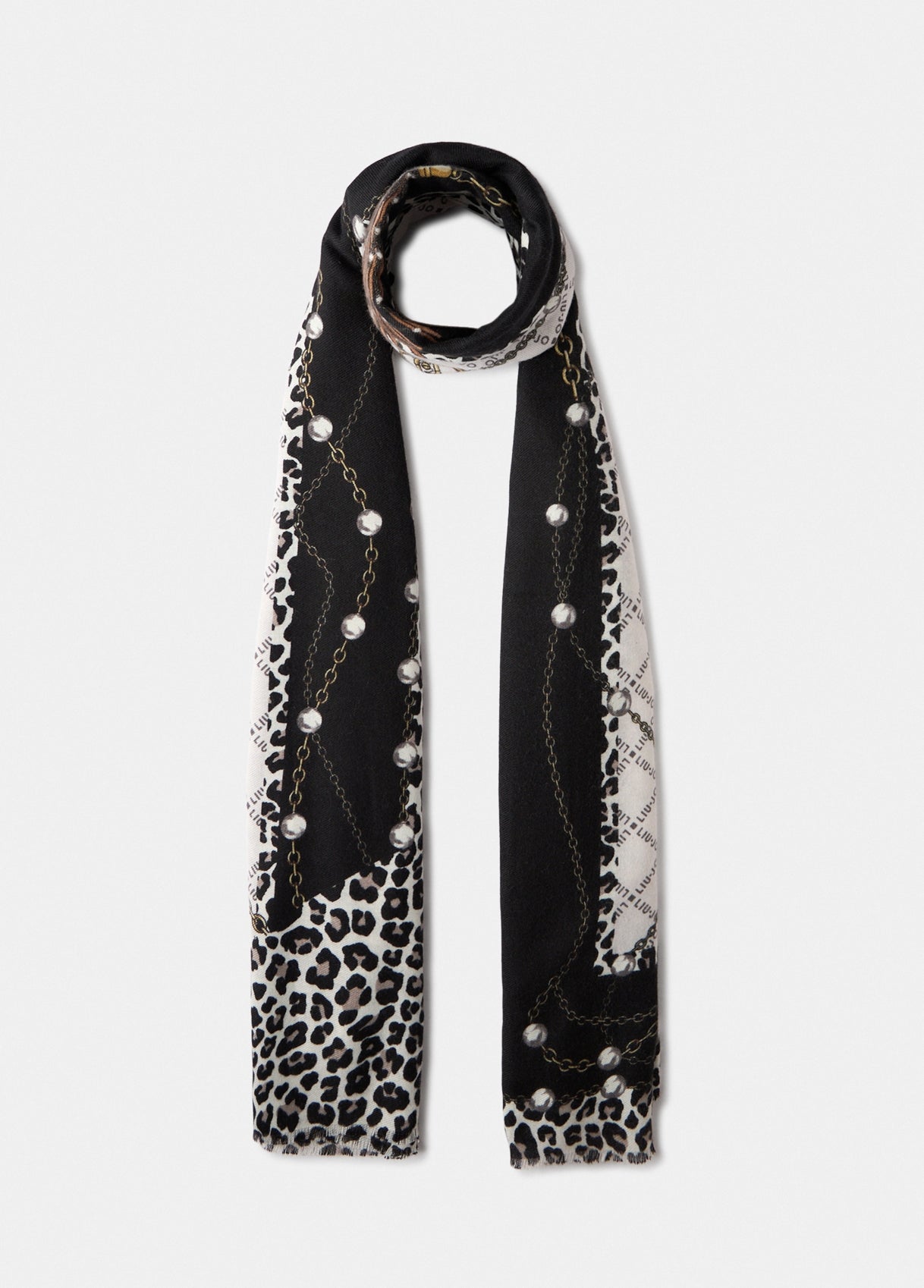 Liu Jo foulard rettangolare con stampa animalier e catene