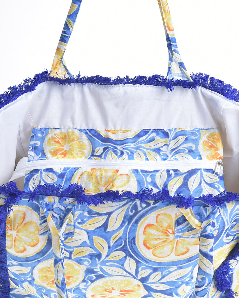 Ble Resort Collection Borsa Blu in Tessuto con Fiori