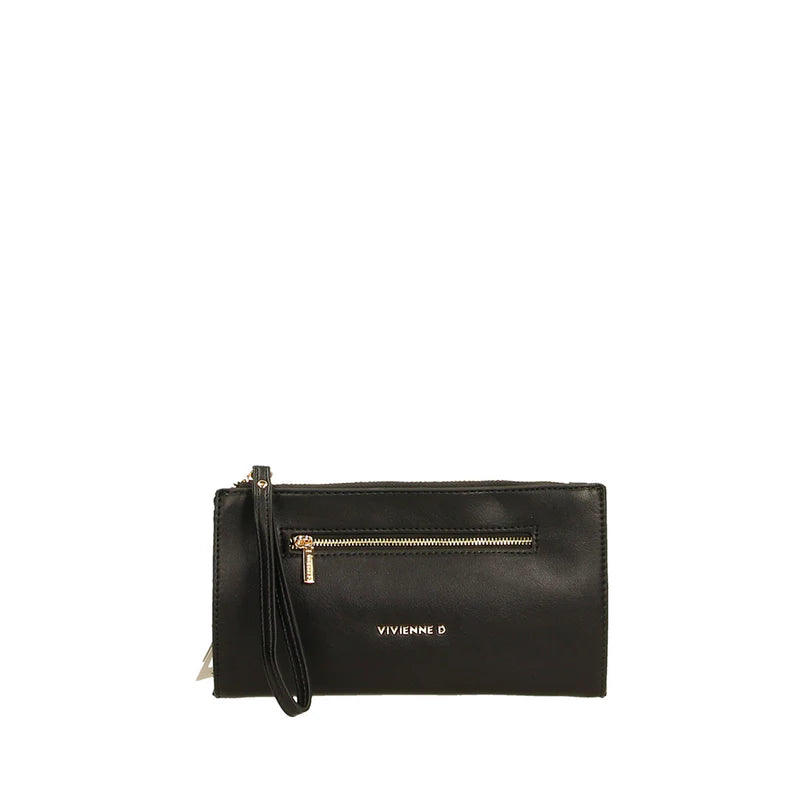Portafoglio Vivienne D donna con zip e laccetto design pratico elegante Nero TU | Giò Fashion
