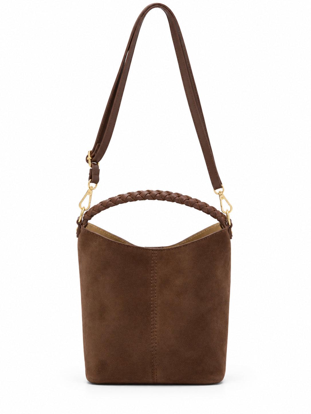 Borsa Vera Pelle in Camoscio Cuoio con Manico Intrecciato, Tracolla e Pochette