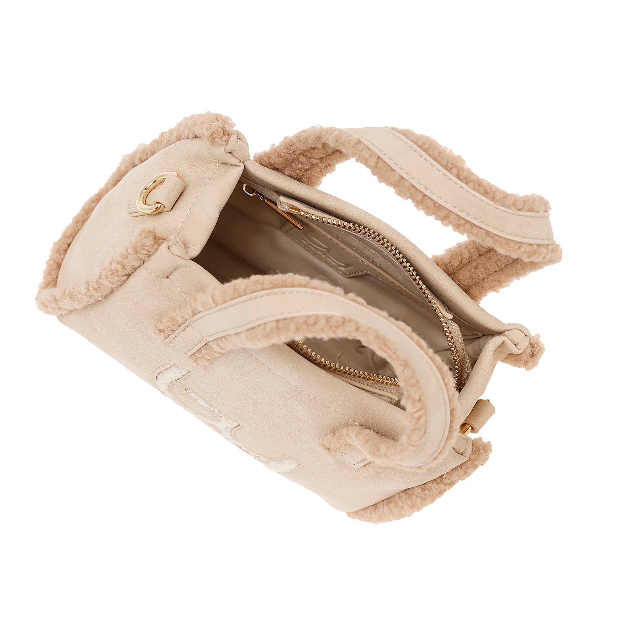 Borsa Donna By Byblos Effetto Scamosciato con Dettagli Shearling e Tracolla Removibile