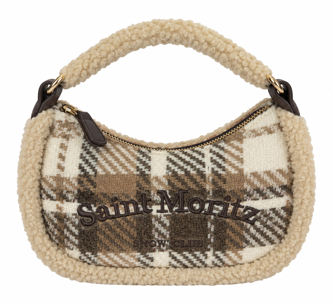 Borsa a Mano Kuvé in Tessuto Check con Dettagli Teddy