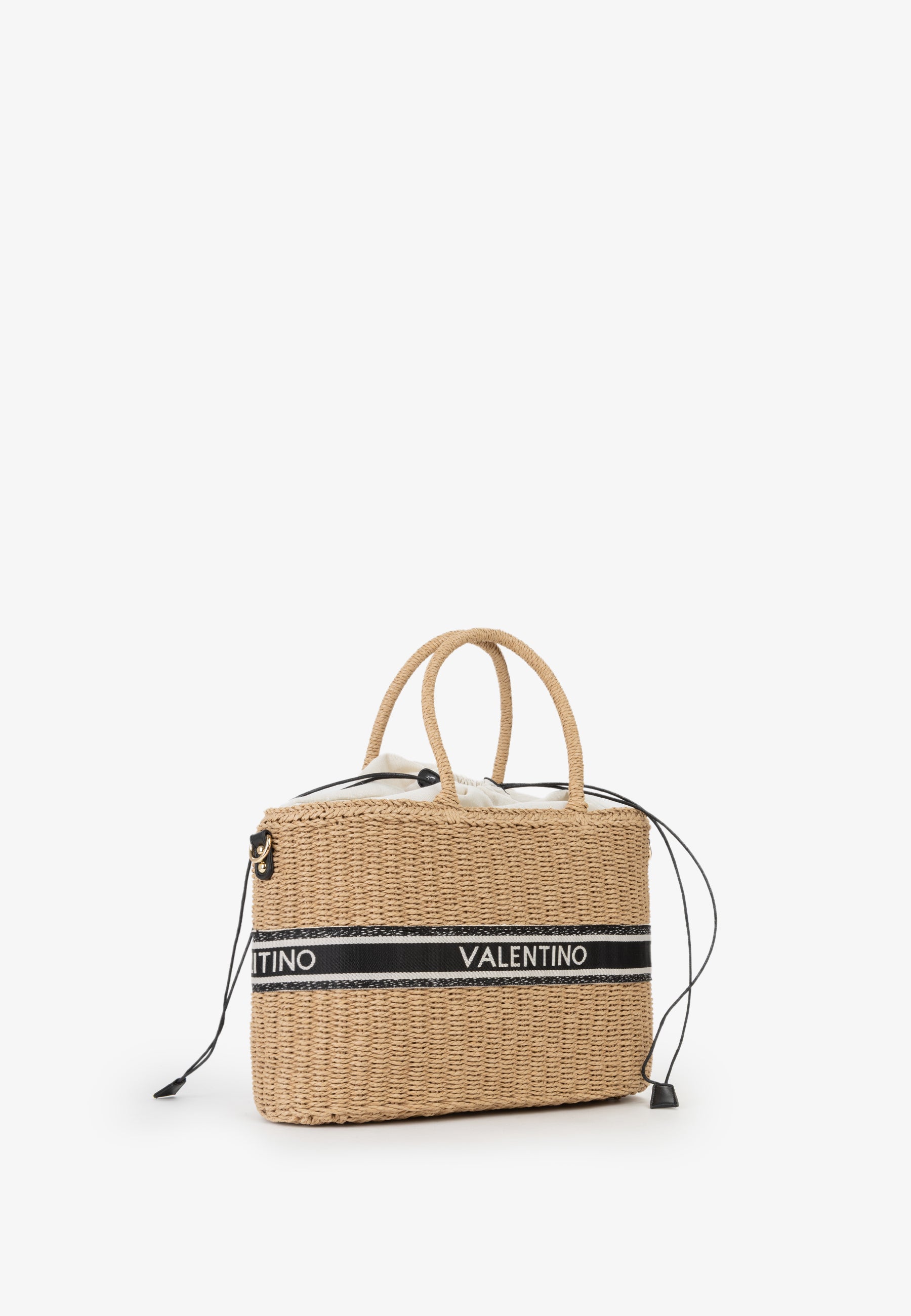 Borsa tote Mario Valentino in paglia con fascia logo e tracolla regolabile Nero TU | Giò Fashion