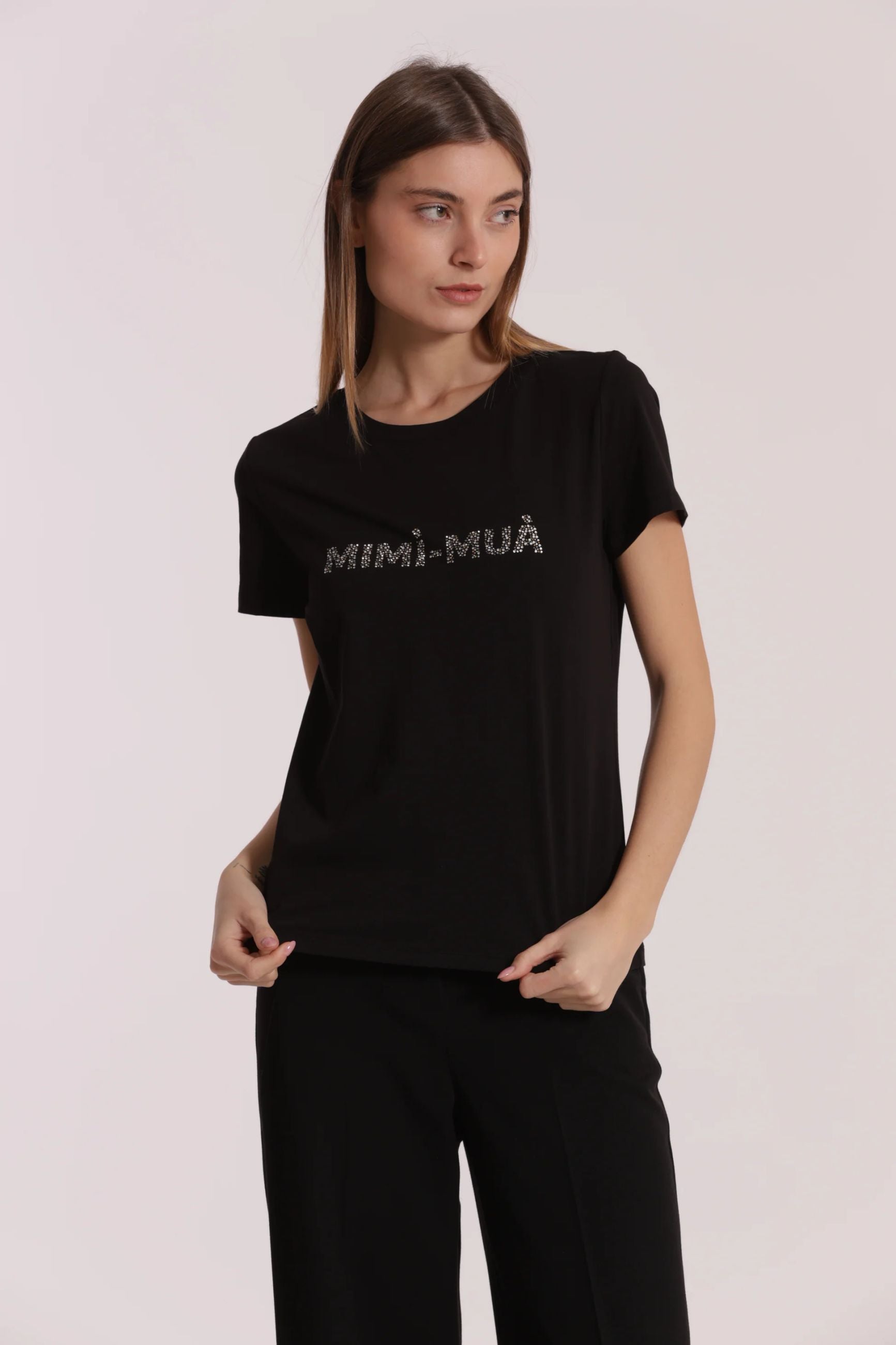 Mimi Mua SFAN-1863 – T-Shirt Donna con Logo in Strass