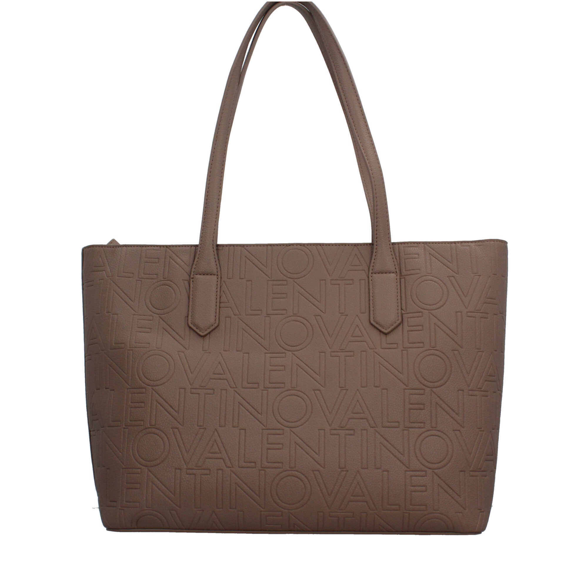 Borsa Valentino shopper con logo in rilievo e manici lunghi Marrone TU | Giò Fashion