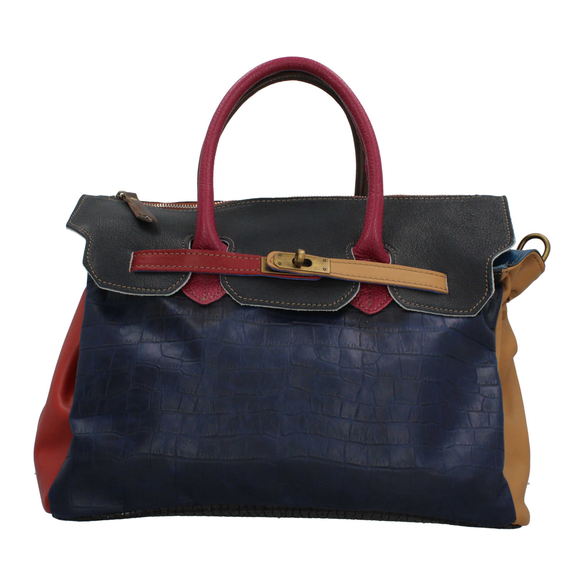 Borsa a mano Made in Italy con patta effetto metallizzato e stampa artistica BLU SCURO TU | Giò Fashion