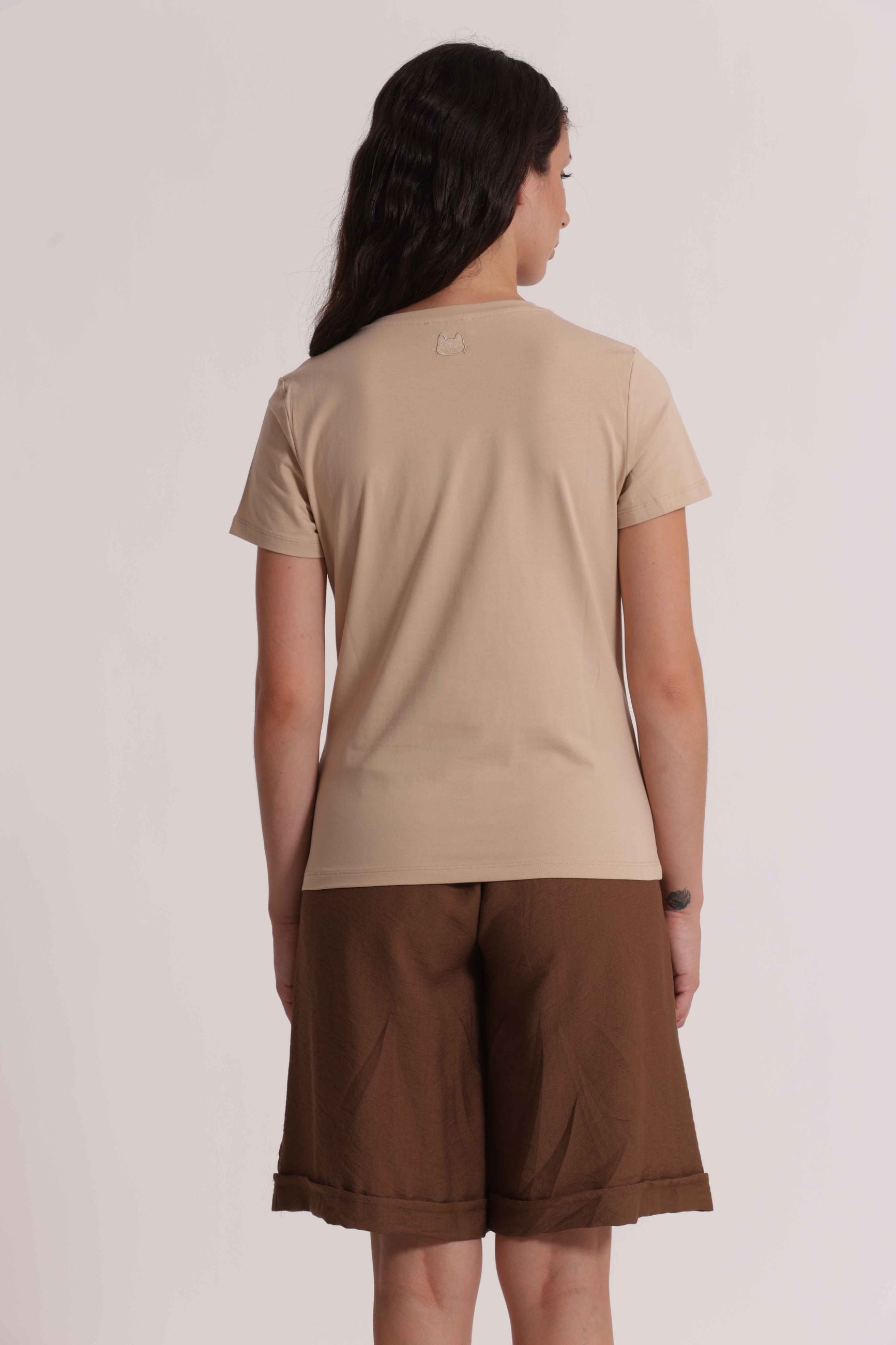 T shirt donna tinta unita design essenziale stile versatile Cammello XXL | Giò Fashion
