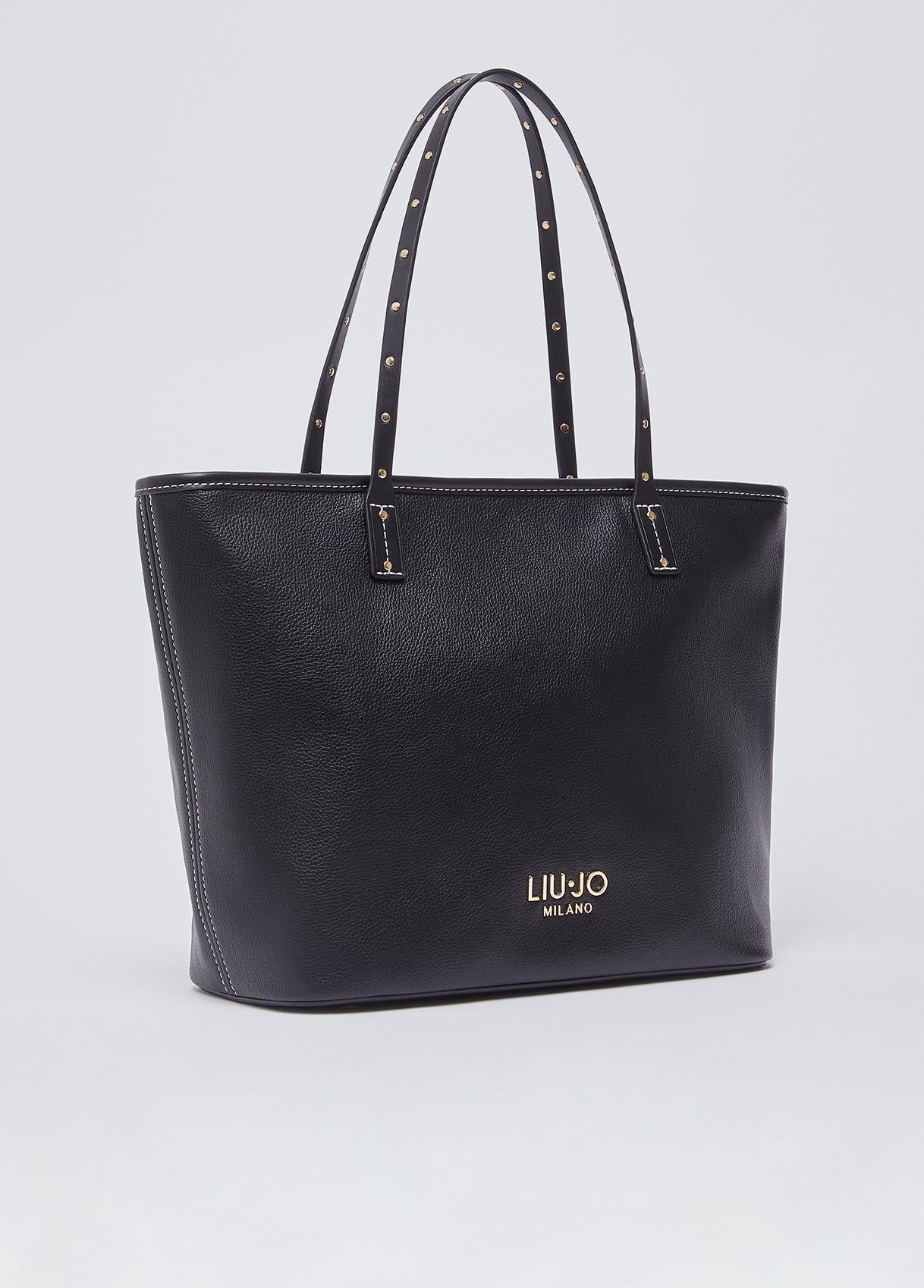 Shopping bag Liu Jo con manici lunghi e logo frontale Nero TU | Giò Fashion