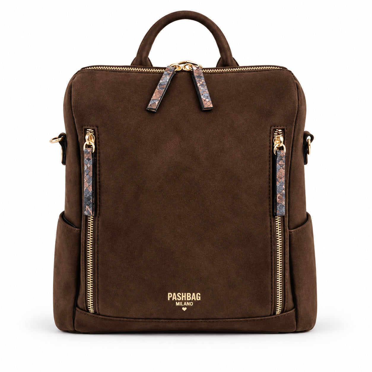 PashBag Zaino Donna Effetto Scamosciato con Tasche Zip