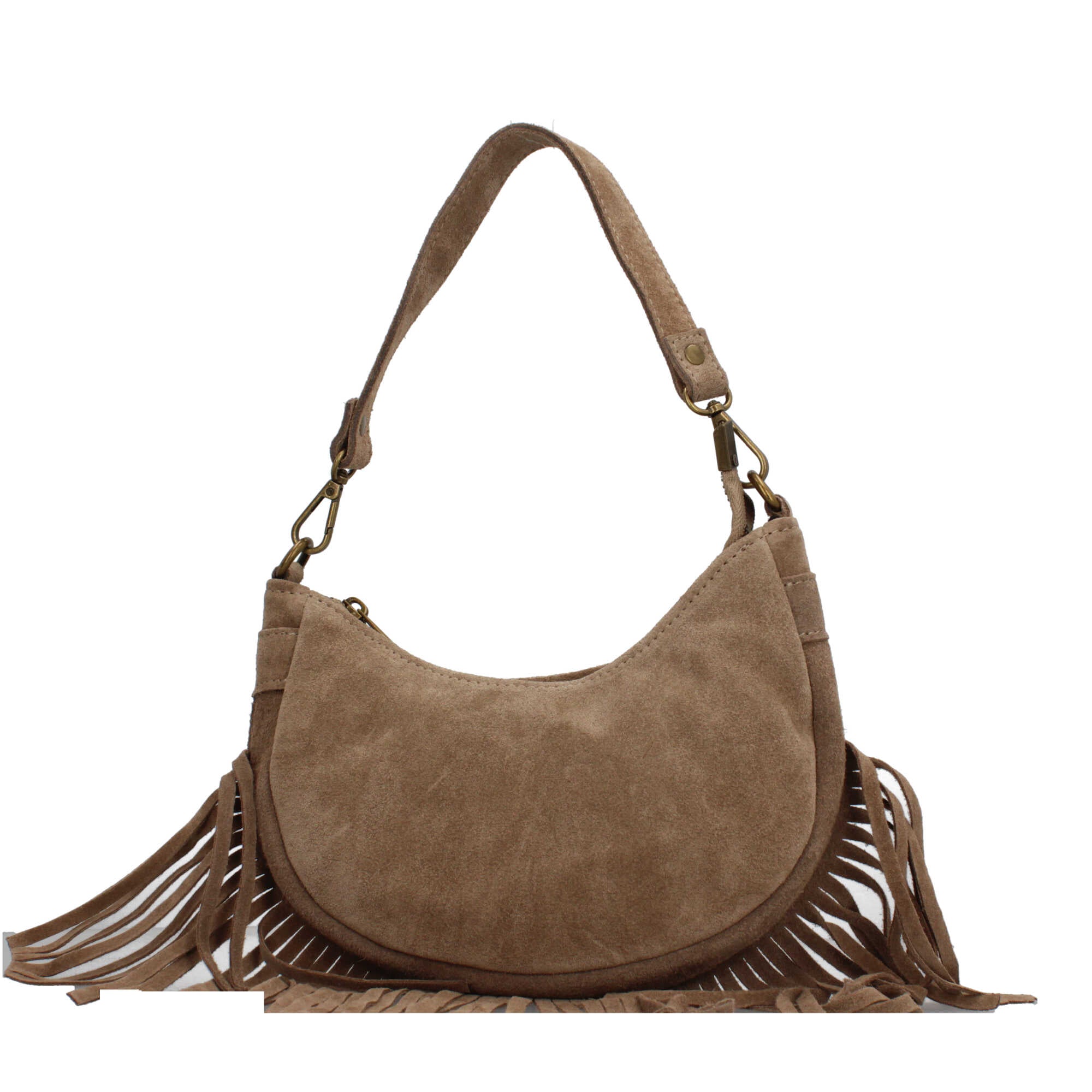 Borsa a spalla in vera pelle scamosciata con frange Made in Italy Beige TU | Giò Fashion