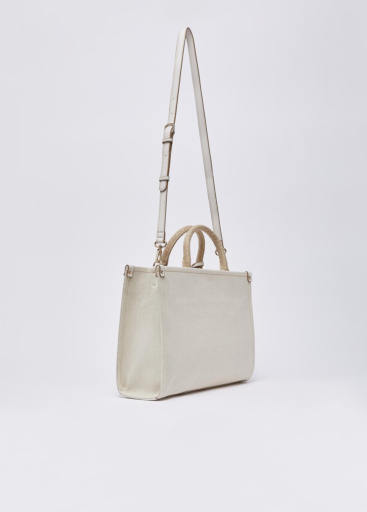 Borsa shopping Liu Jo elegante con logo centrale e charm removibile Cream TU | Giò Fashion