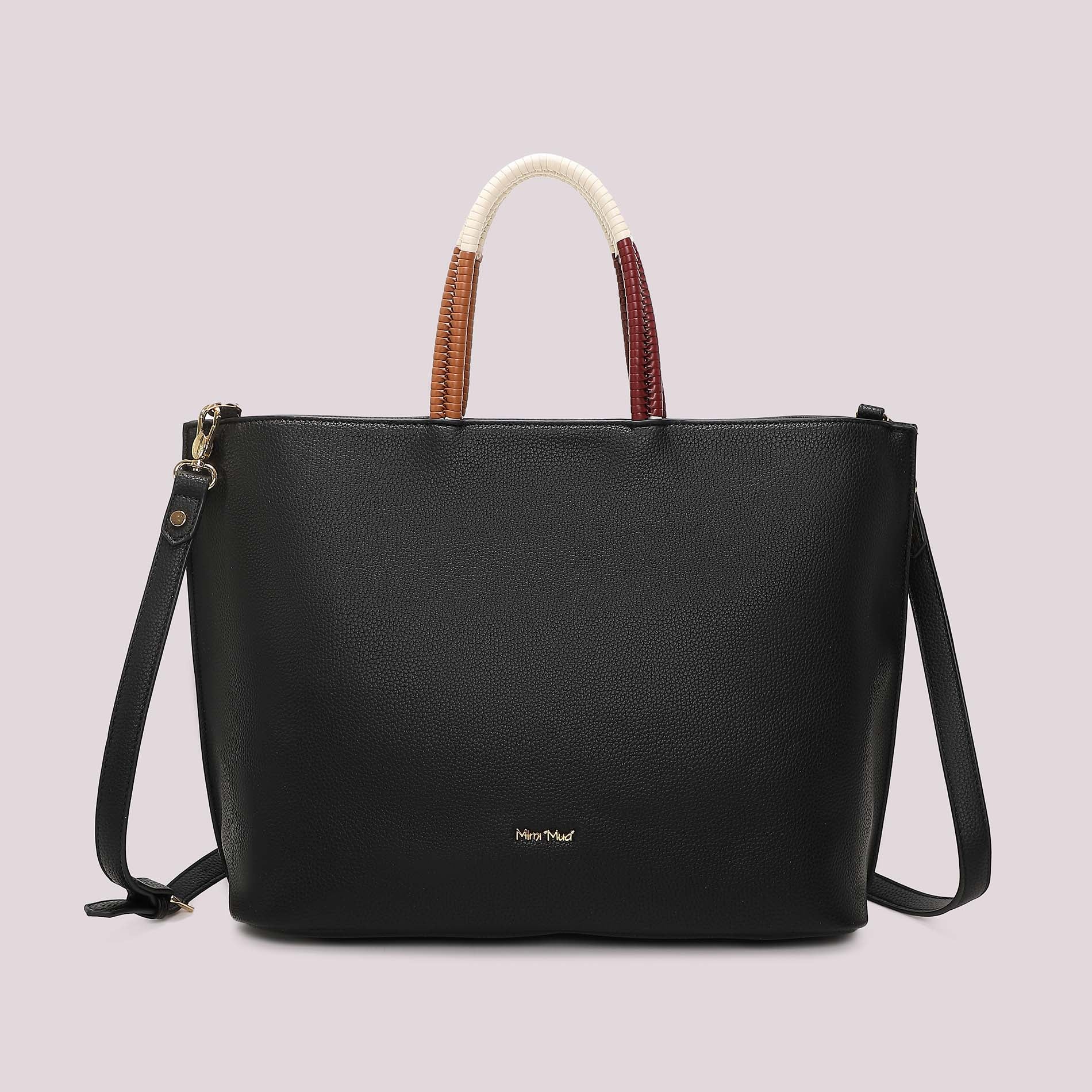 Mimi Mua borsa a mano con manici intrecciati e tracolla removibile NERO TU | Giò Fashion