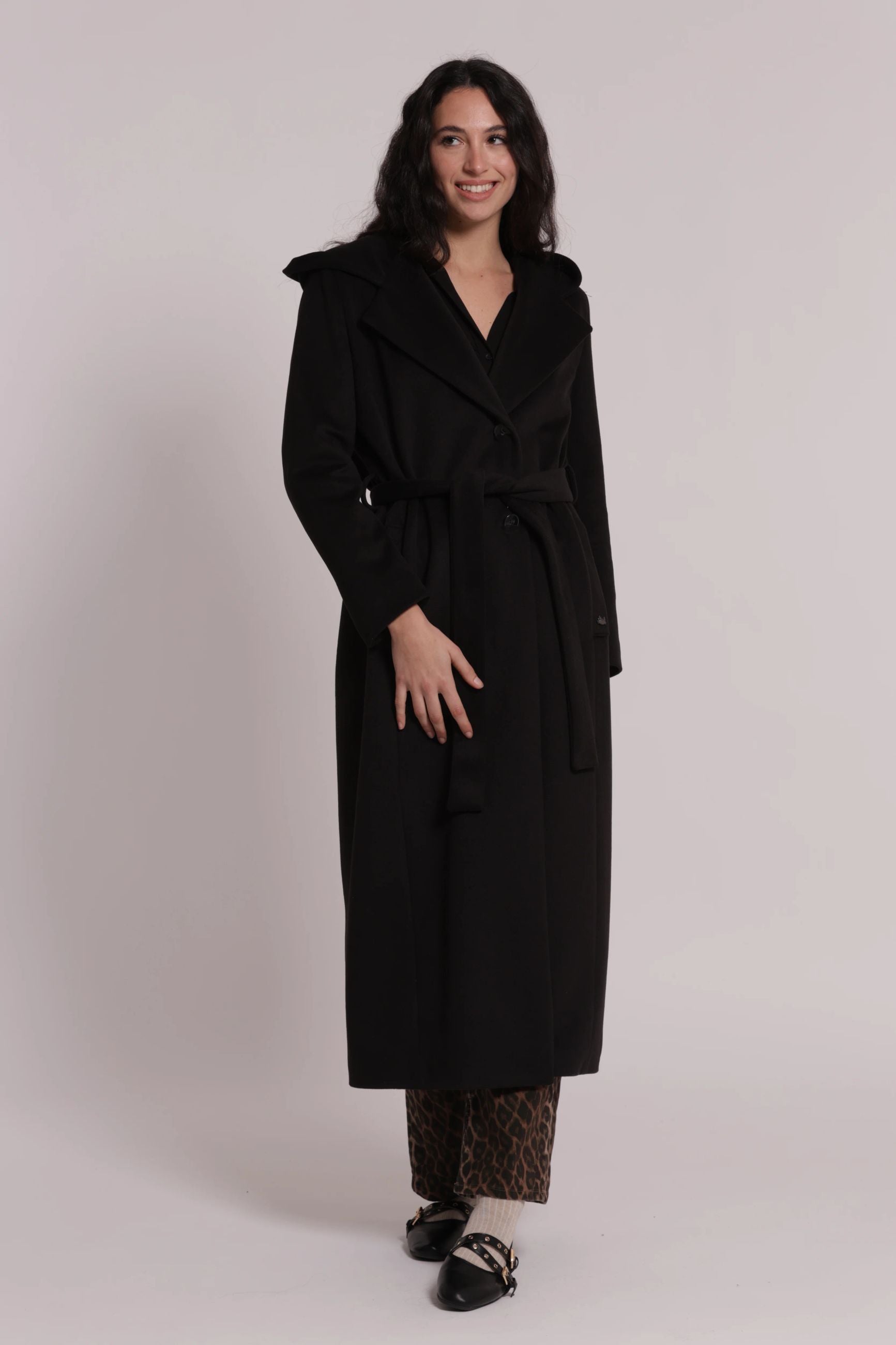 Cappotto Lungo Donna Mimì Muà con Cintura in Vita e Cappuccio