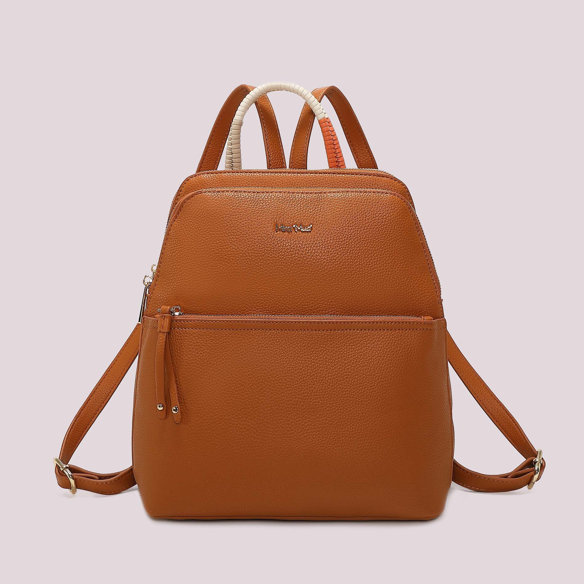 Mimi Mua zaino donna con doppia zip e manico intrecciato Marrone TU | Giò Fashion