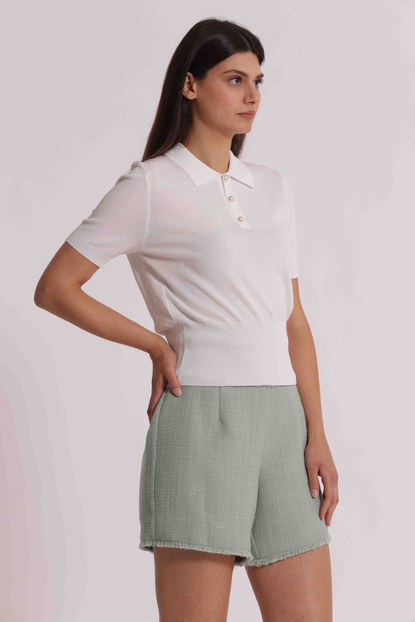 Polo donna Mimi Mua manica corta con colletto e chiusura a bottoni elegante PANNA S | Giò Fashion