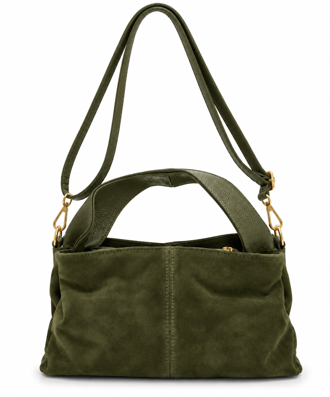 Borsa a Mano Vera Pelle in Camoscio Nero con Manici in Pelle Martellata