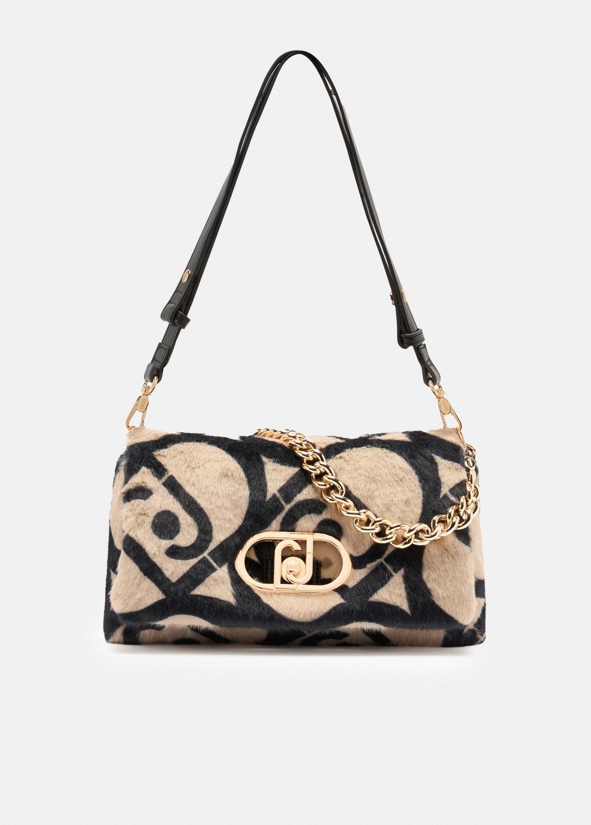 Borsa Liu Jo Puffy effetto pelliccia con logo maxi e catena dorata BEIGE/NERO TU | Giò Fashion
