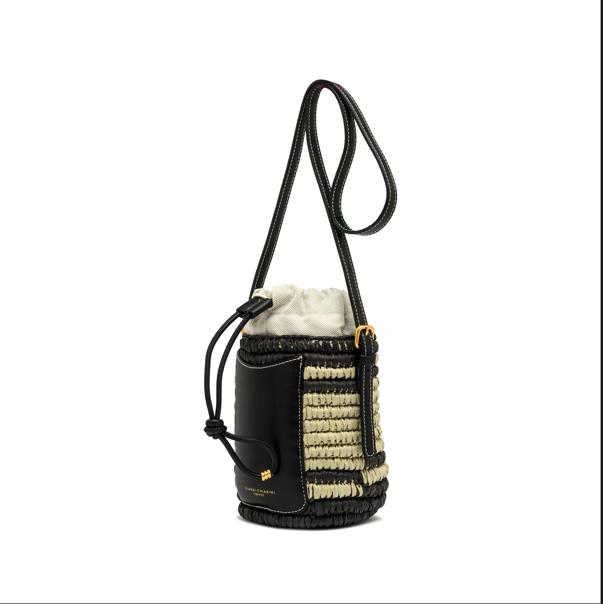 Borsa a secchiello Gianni Chiarini Mae in paglia intrecciata con tracolla Nero TU | Giò Fashion