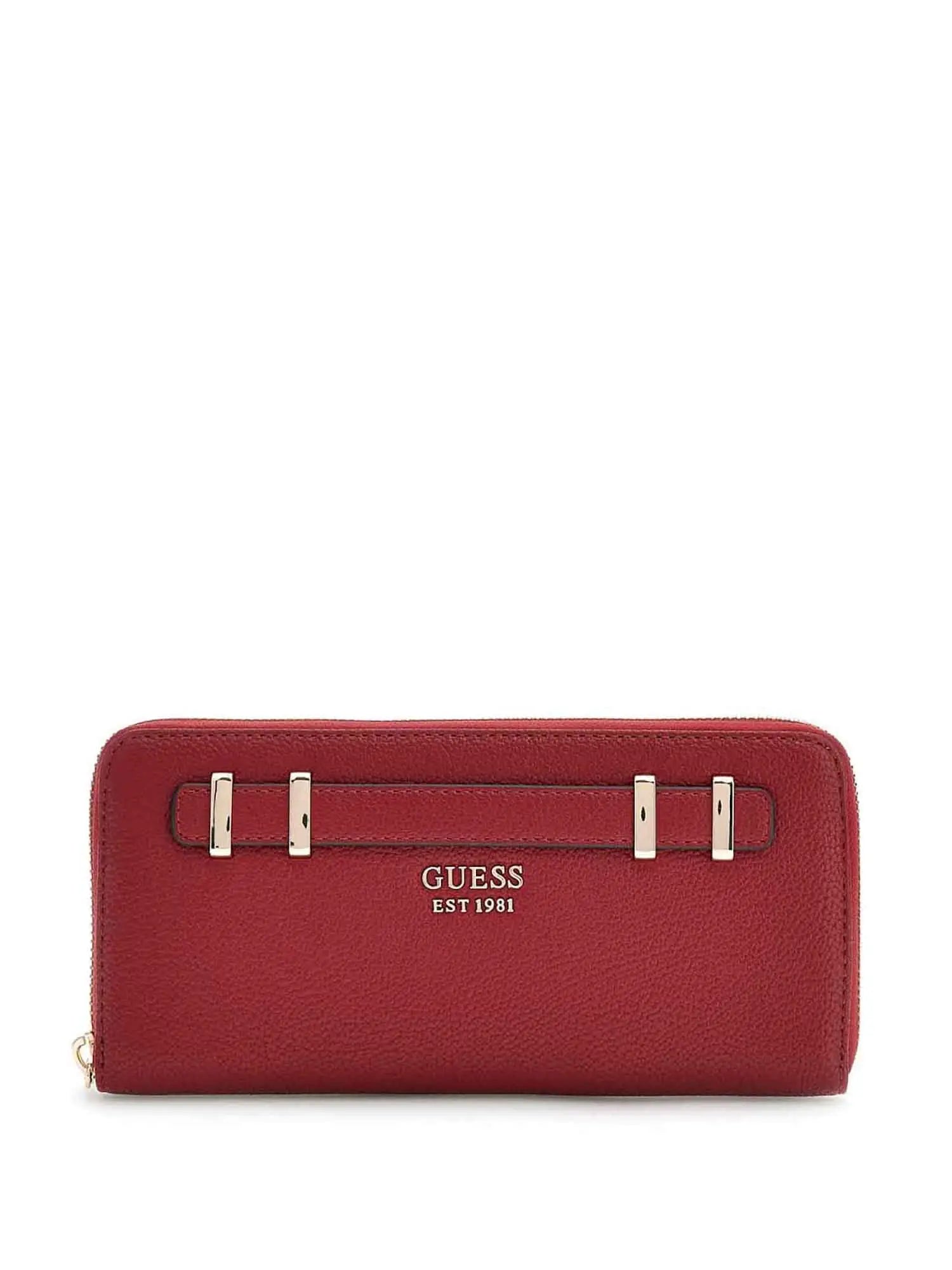 Portafoglio Guess con zip e dettagli metallici frontali