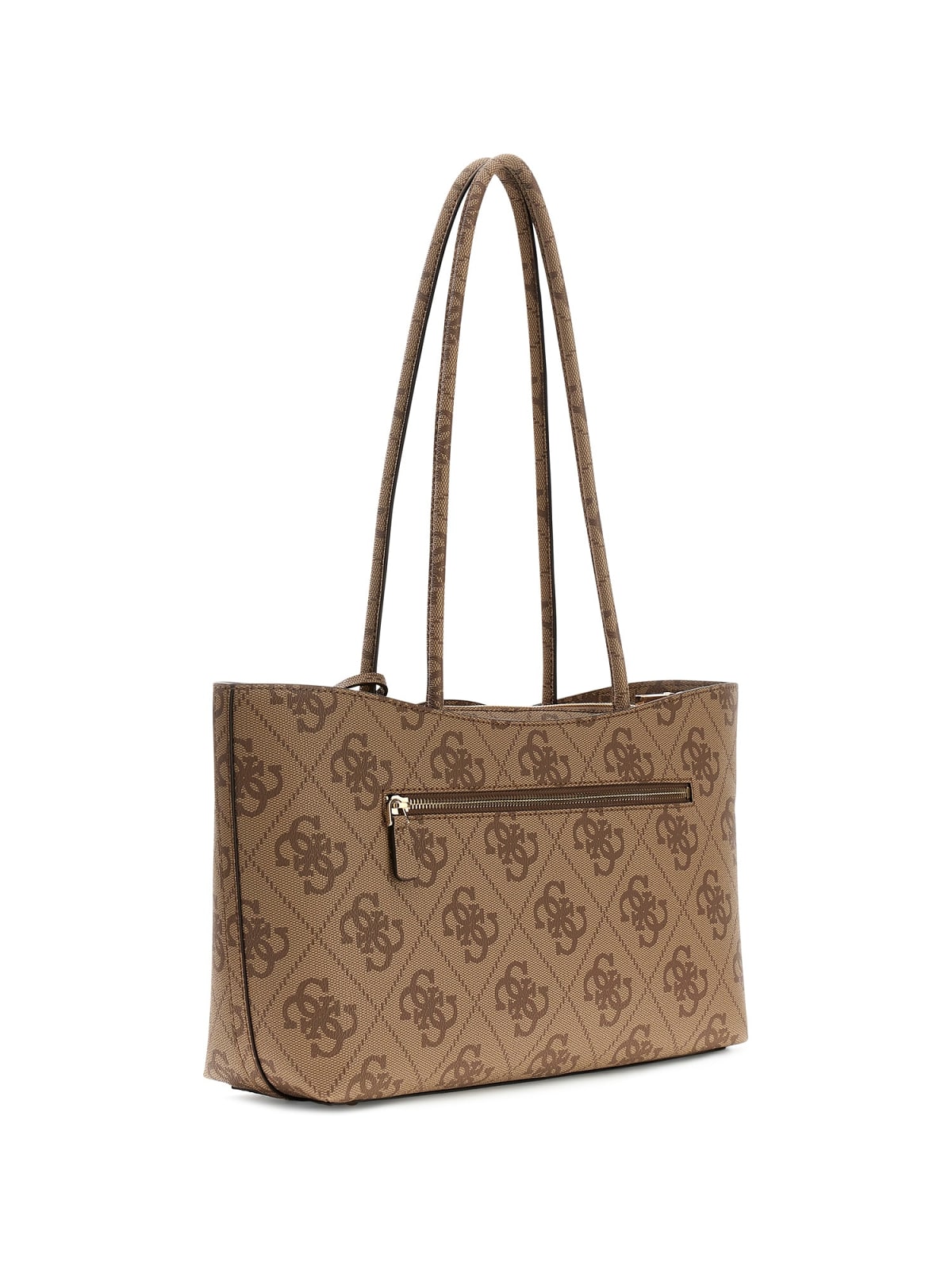 Borsa shopper Guess donna logo all over con morsetto e charm LATTE LOGO TU | Giò Fashion