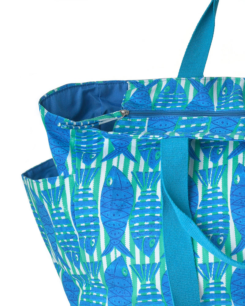 Ble Resort Collection Borsa Blu in Tessuto 'Pesci'