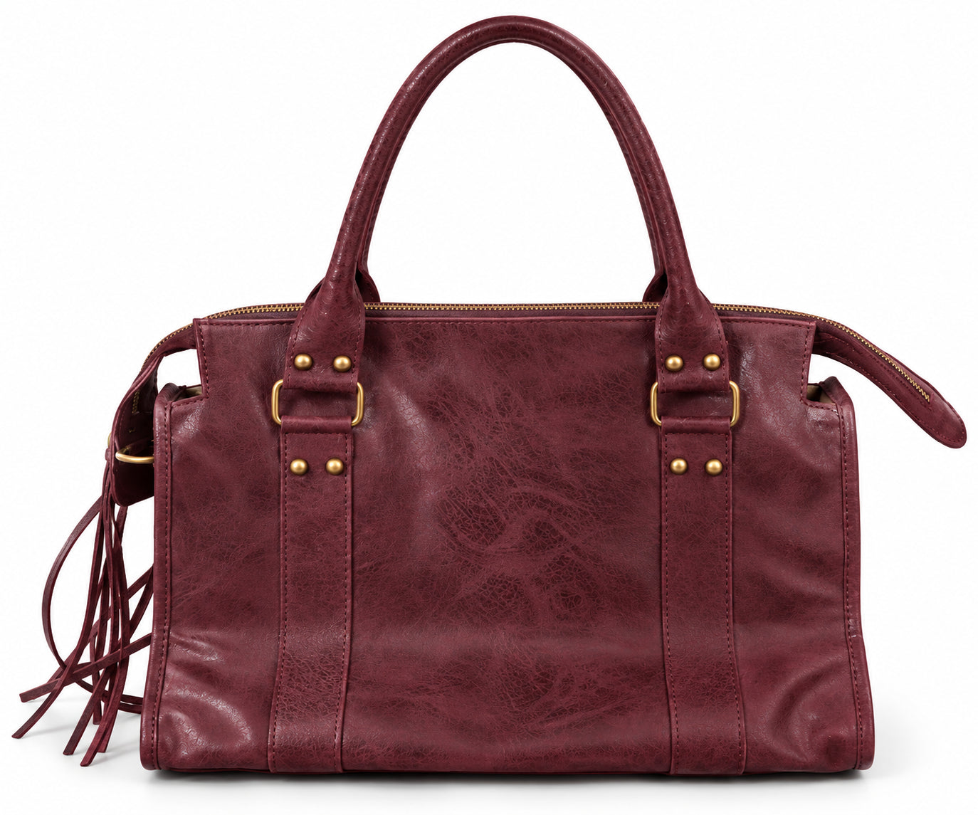 Borsa a Mano in Pelle Effetto Vintage con Borchie e Tracolla